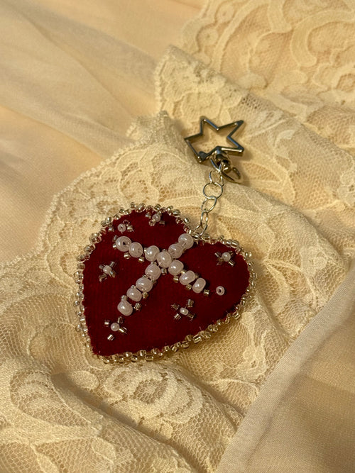 Cross of Mercy Sacred Heart Velvet Bag Charm