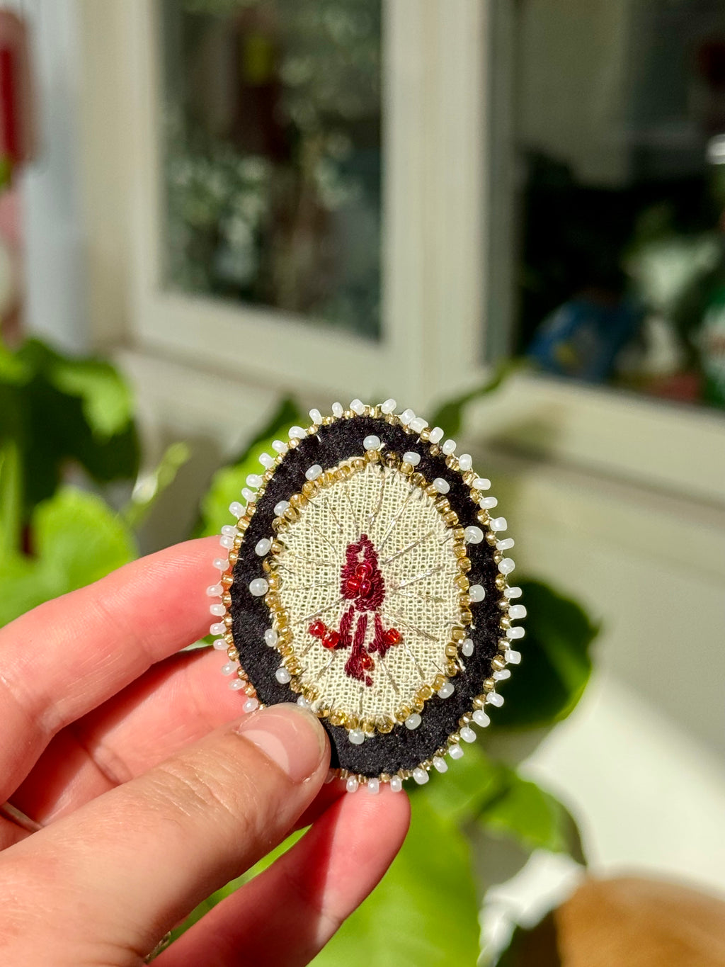 Side Wound Hand Embroidered Velvet Brooch