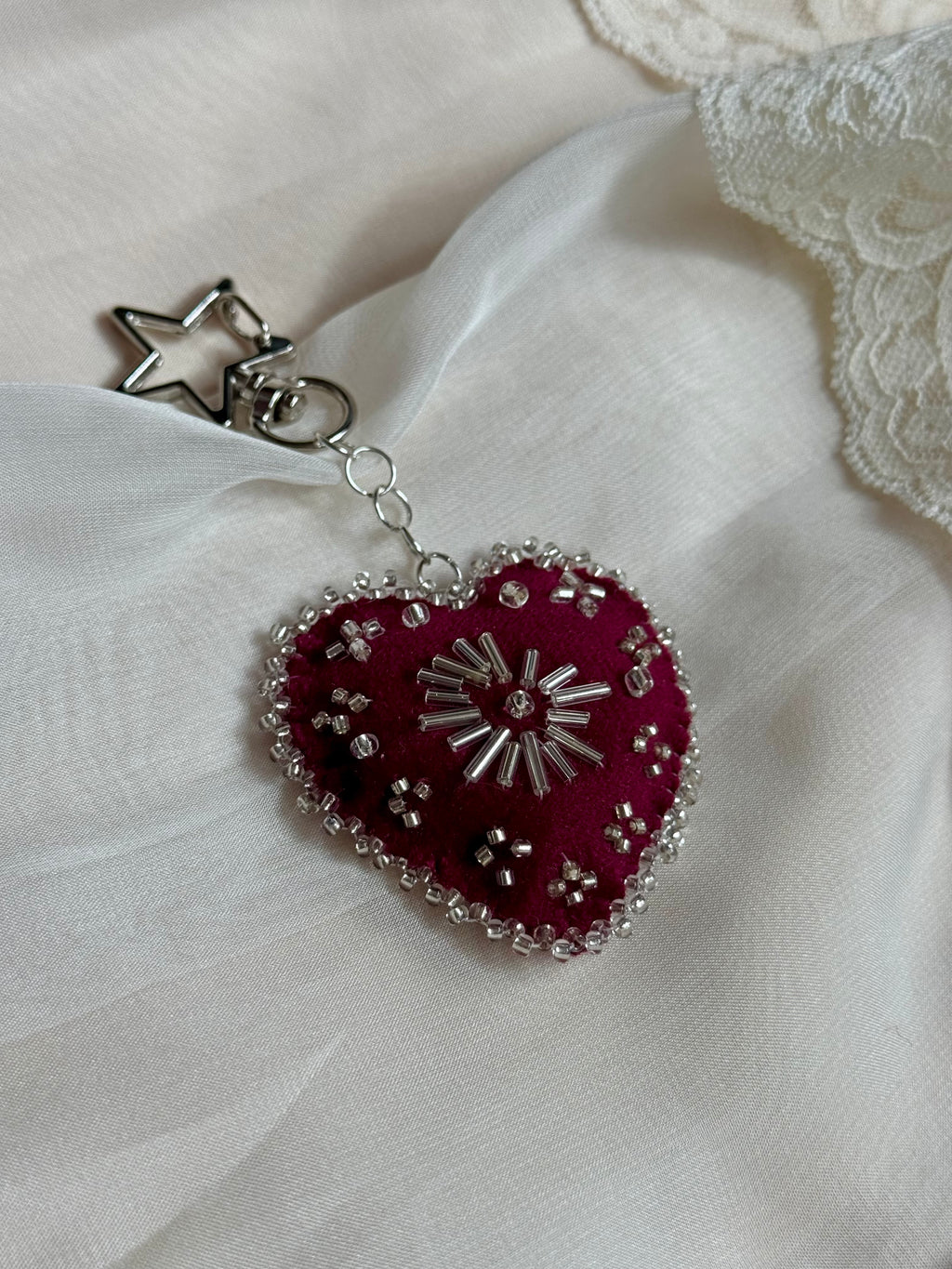 Silver Halo Velvet Sacred Heart Bag Charm