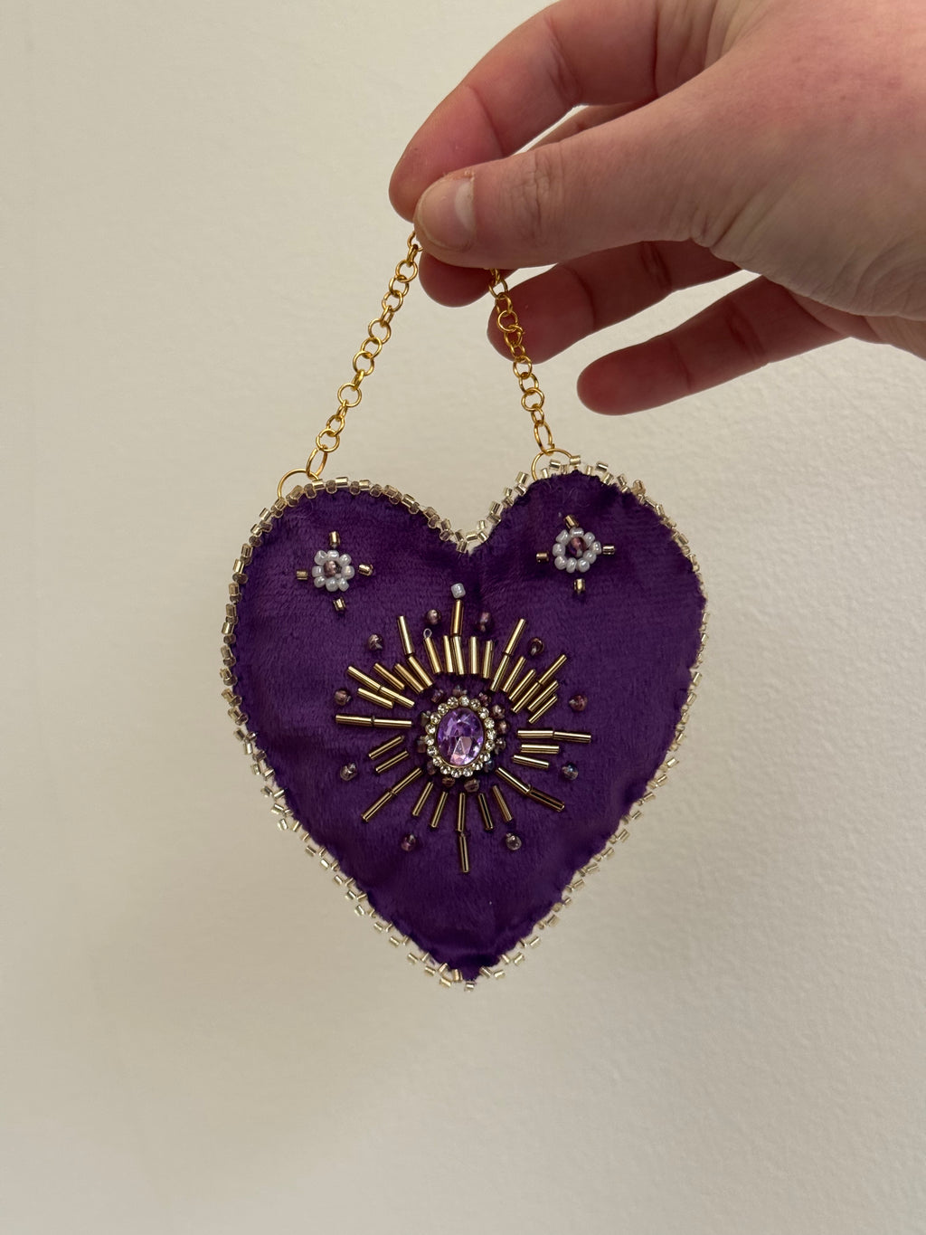 Amethyst Purple Velvet Heart Wall Hanging