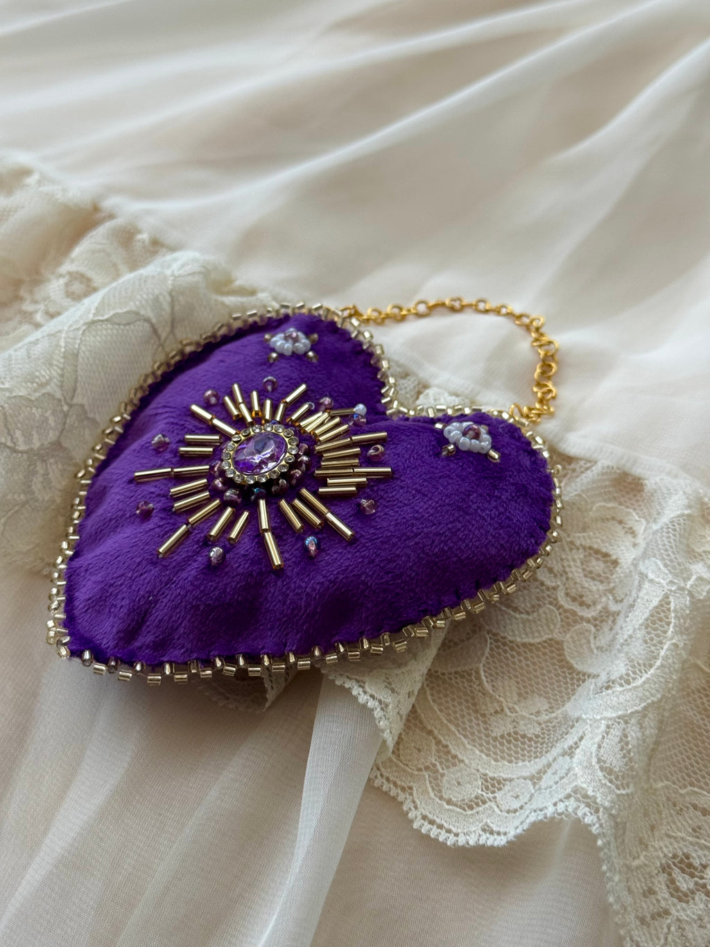 Amethyst Purple Velvet Heart Wall Hanging