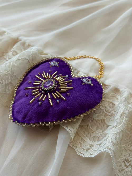 Amethyst Purple Velvet Heart Wall Hanging