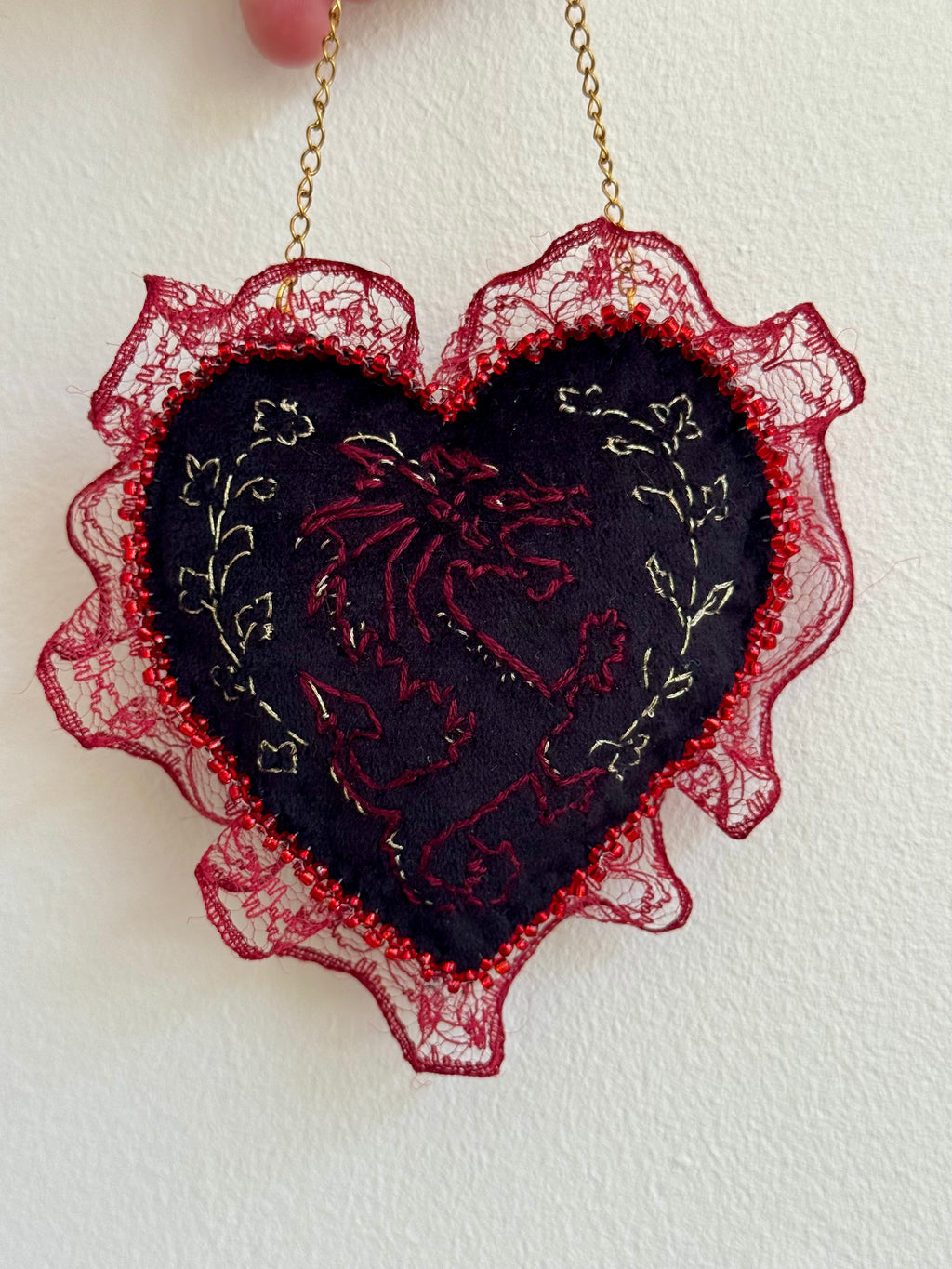 Y Ddraig Goch Hand Embroidered Welsh Dragon Wall Hanging