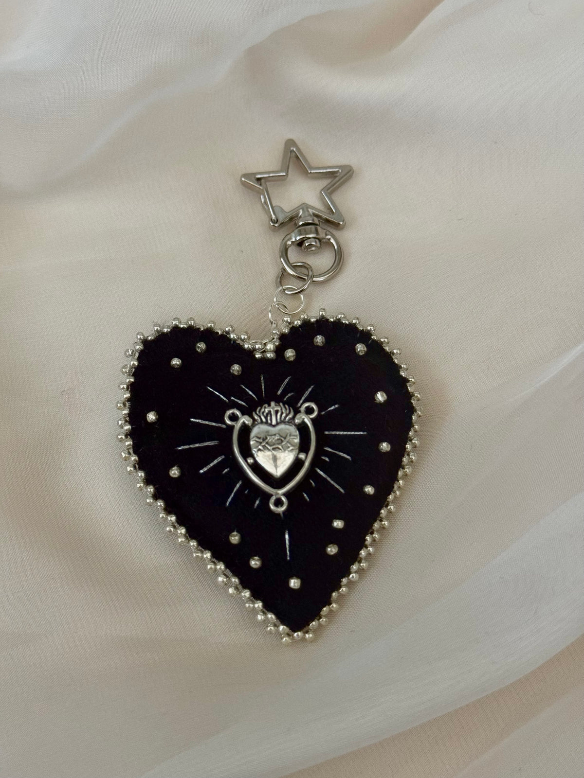 Silver Sacred Offering Black Velvet Bag Charm