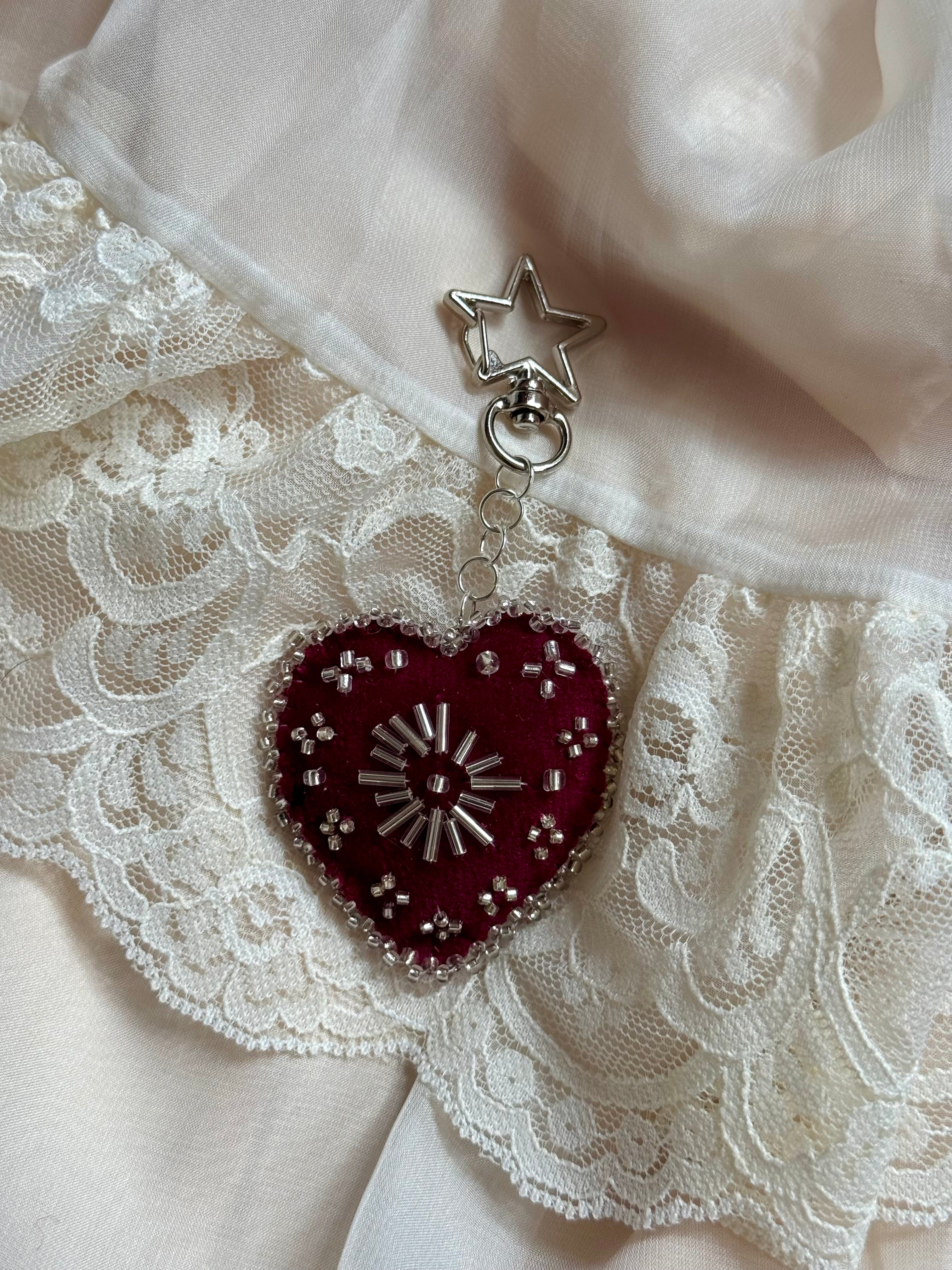 Silver Halo Velvet Sacred Heart Bag Charm