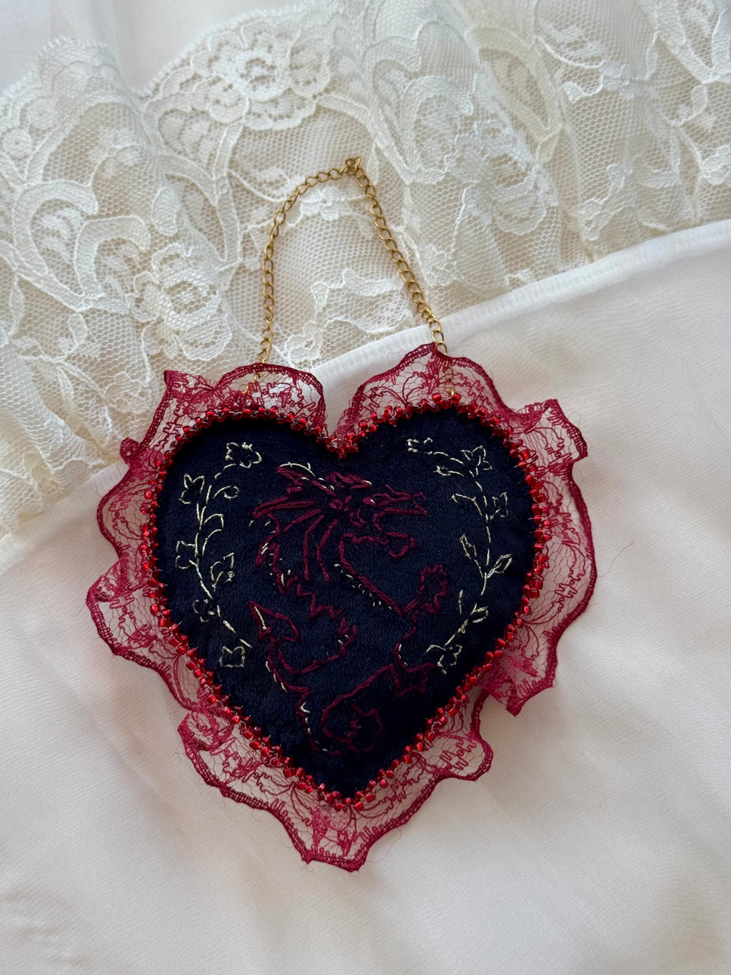 Y Ddraig Goch Hand Embroidered Welsh Dragon Wall Hanging