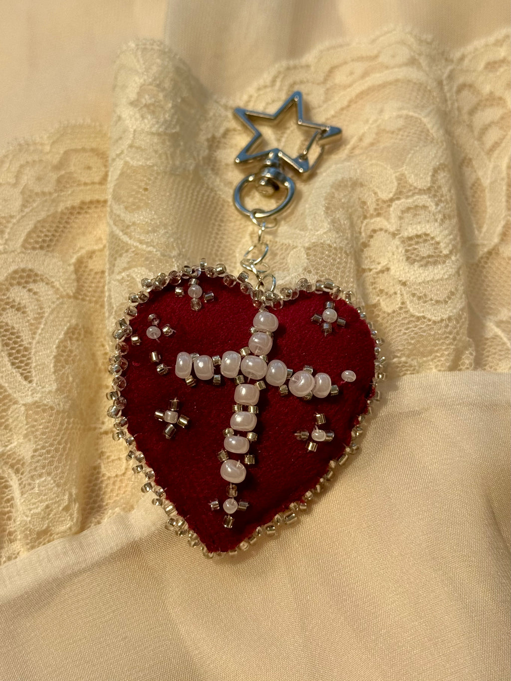 Cross of Mercy Sacred Heart Velvet Bag Charm