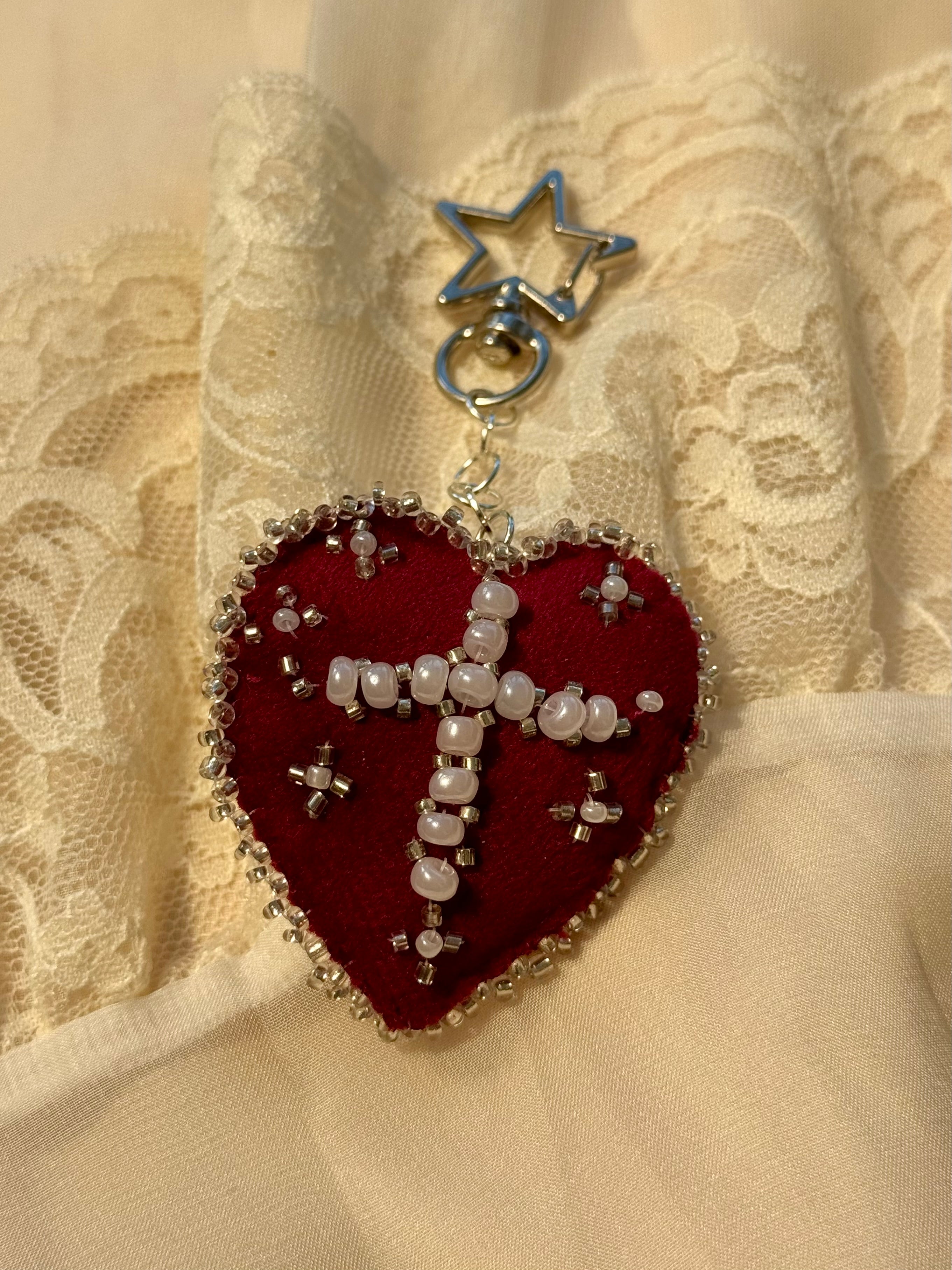 Cross of Mercy Sacred Heart Velvet Bag Charm