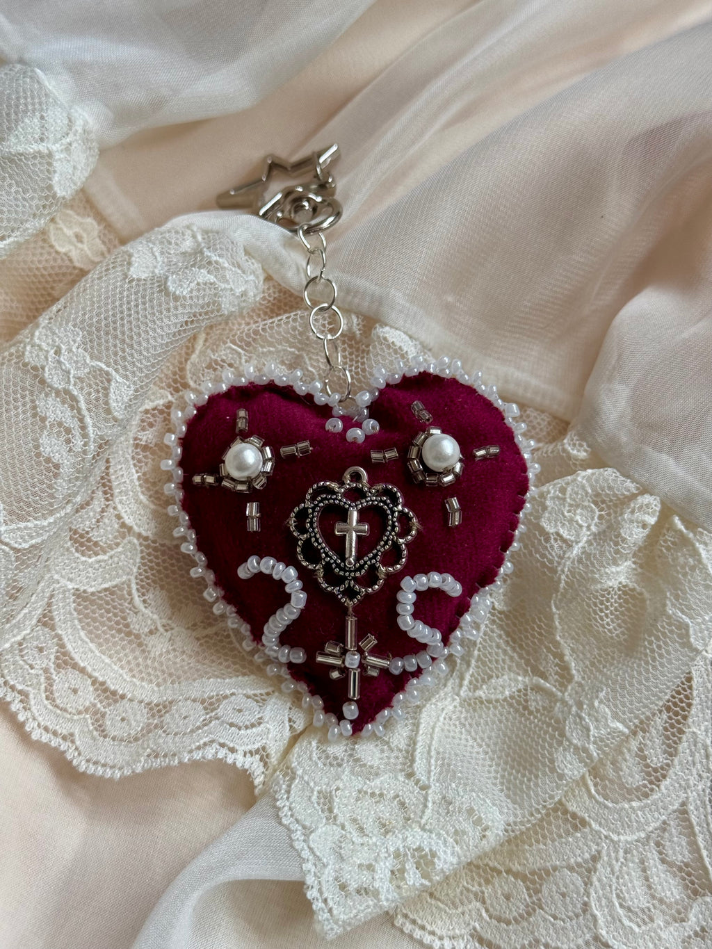 Rosary Velvet Sacred Heart Bag Charm