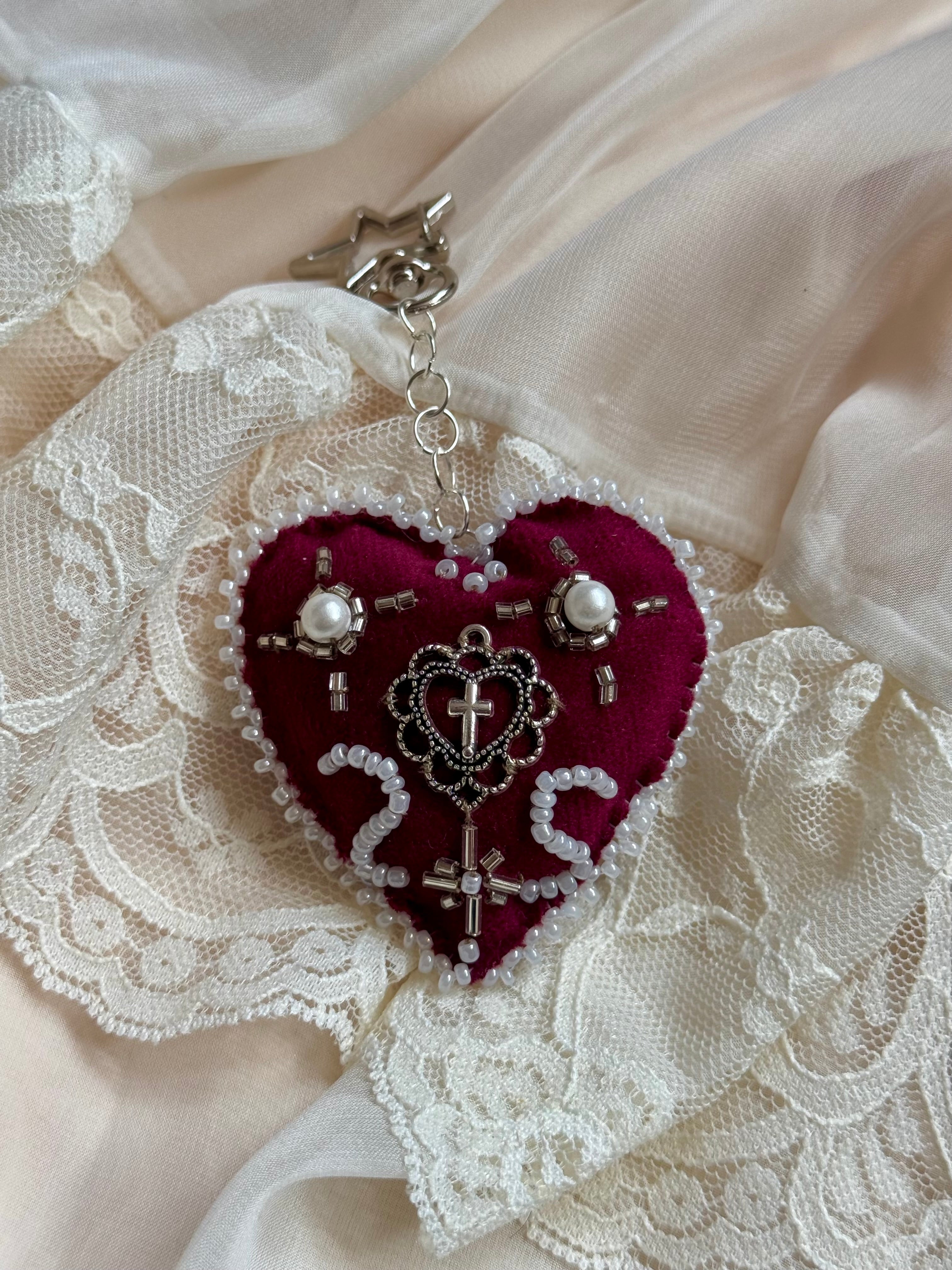Rosary Velvet Sacred Heart Bag Charm
