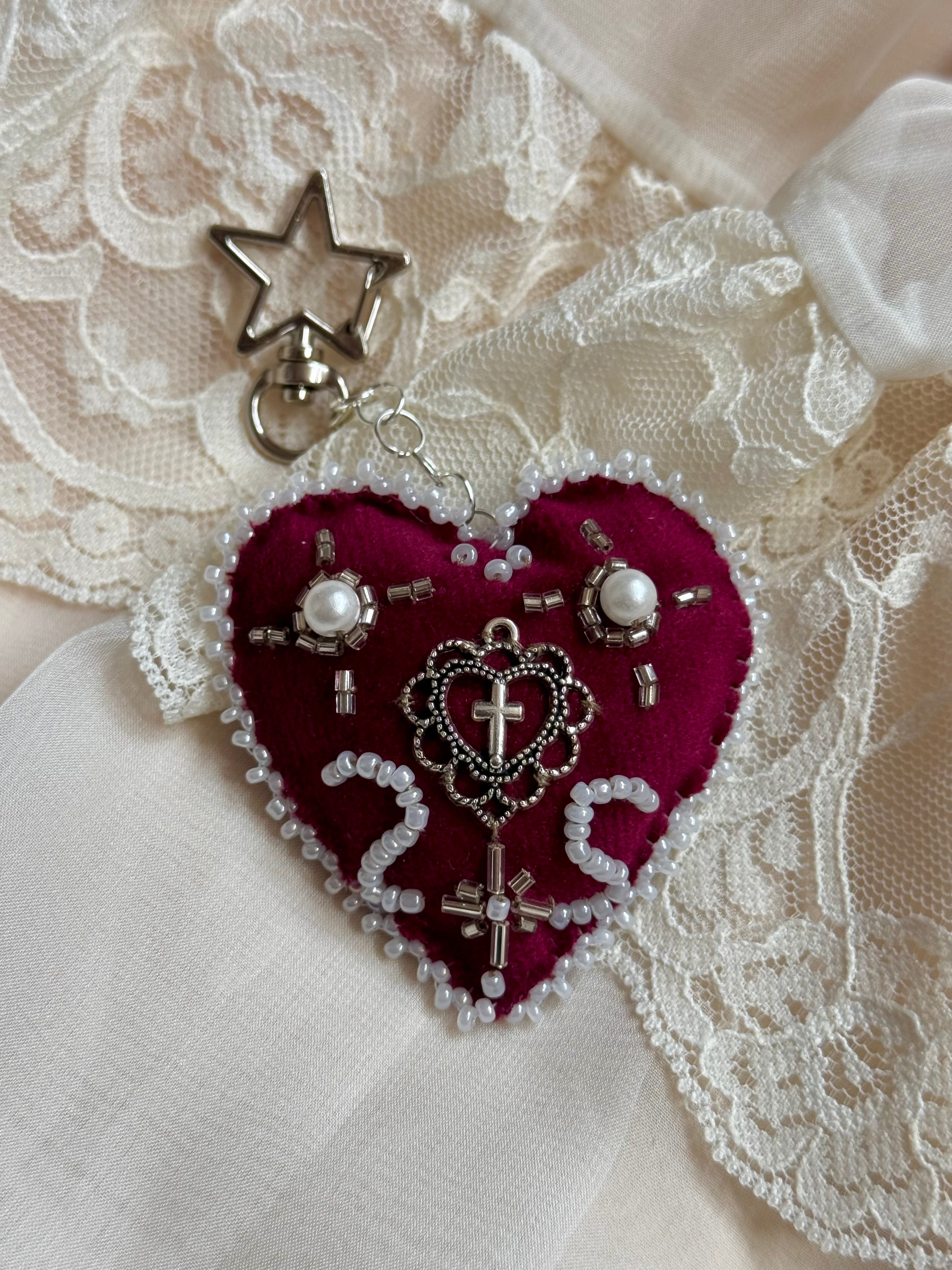 Rosary Velvet Sacred Heart Bag Charm