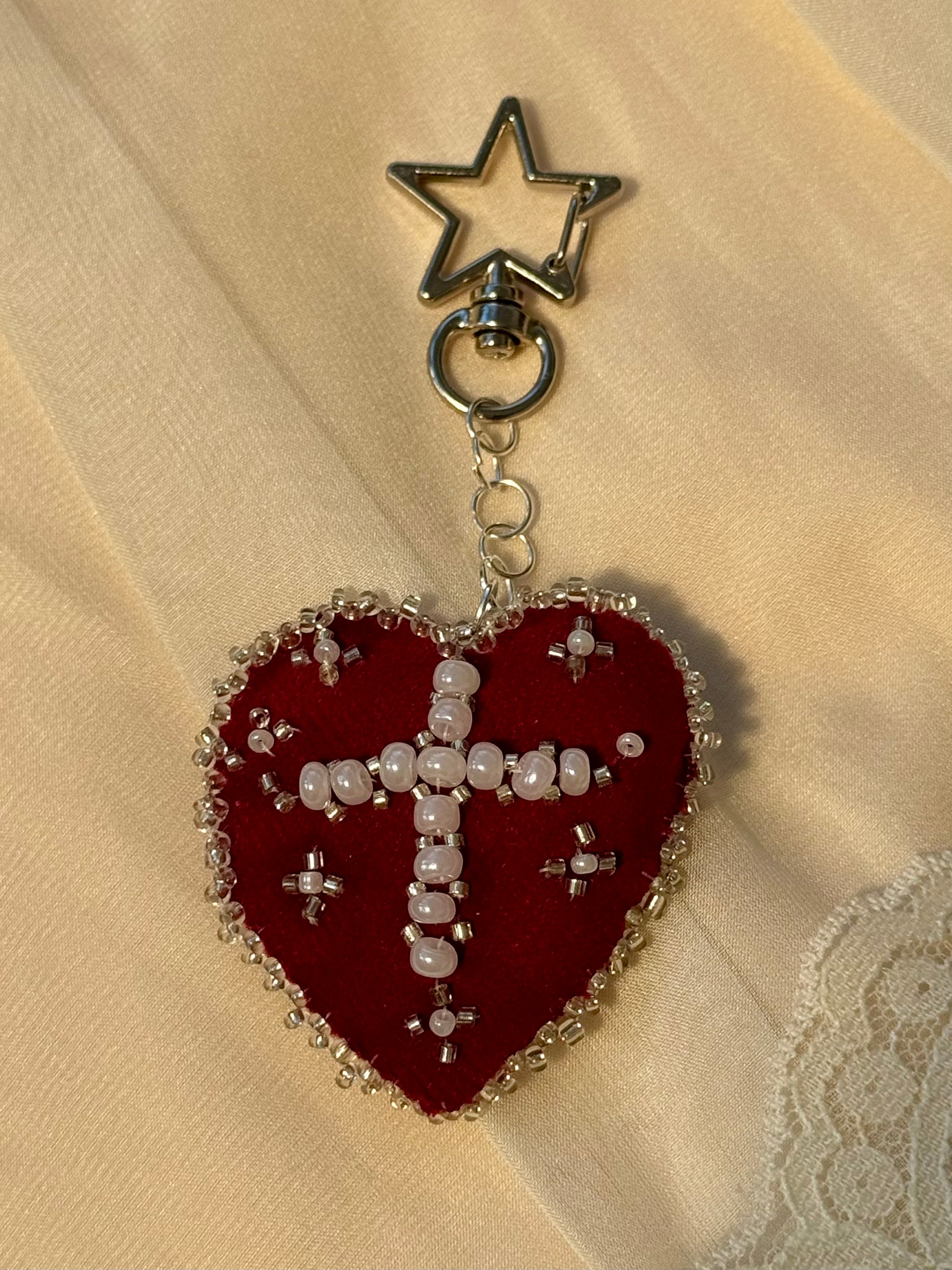 Cross of Mercy Sacred Heart Velvet Bag Charm