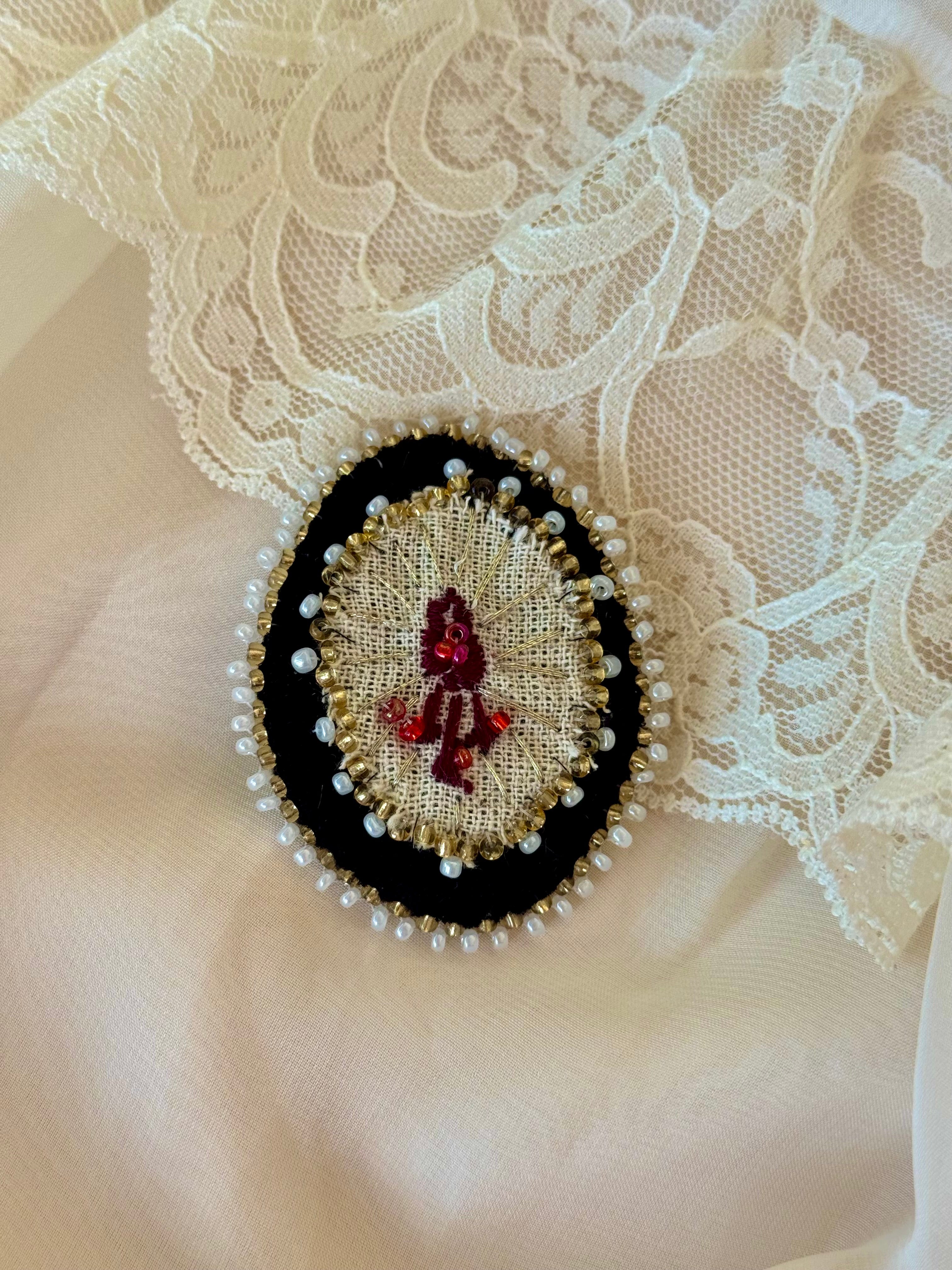 Side Wound Hand Embroidered Velvet Brooch