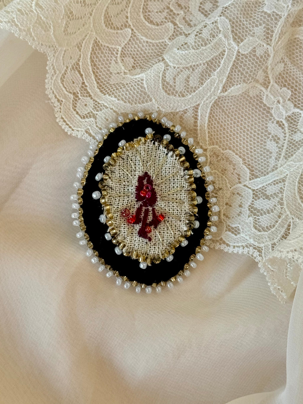 Side Wound Hand Embroidered Velvet Brooch