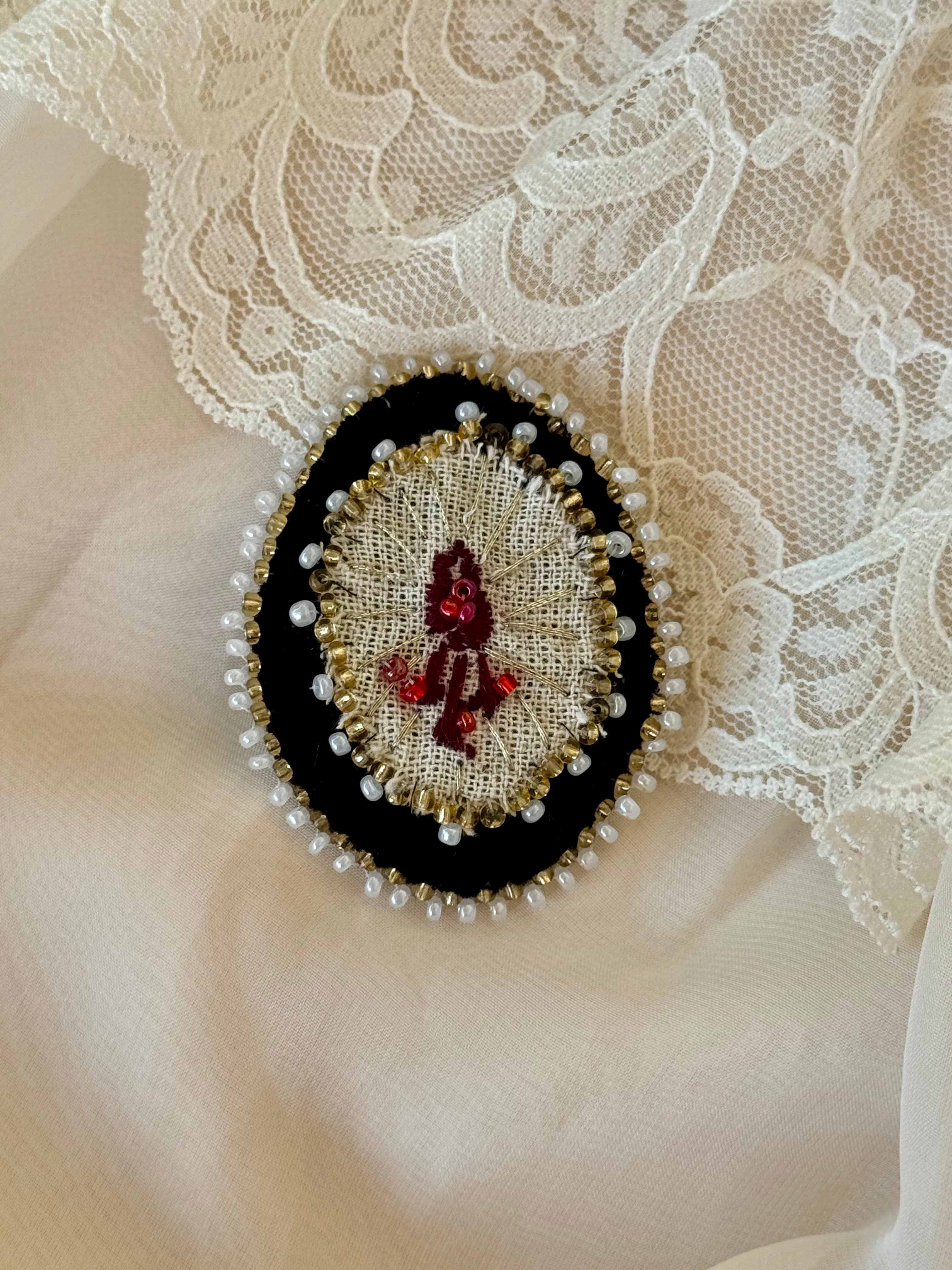 Side Wound Hand Embroidered Velvet Brooch