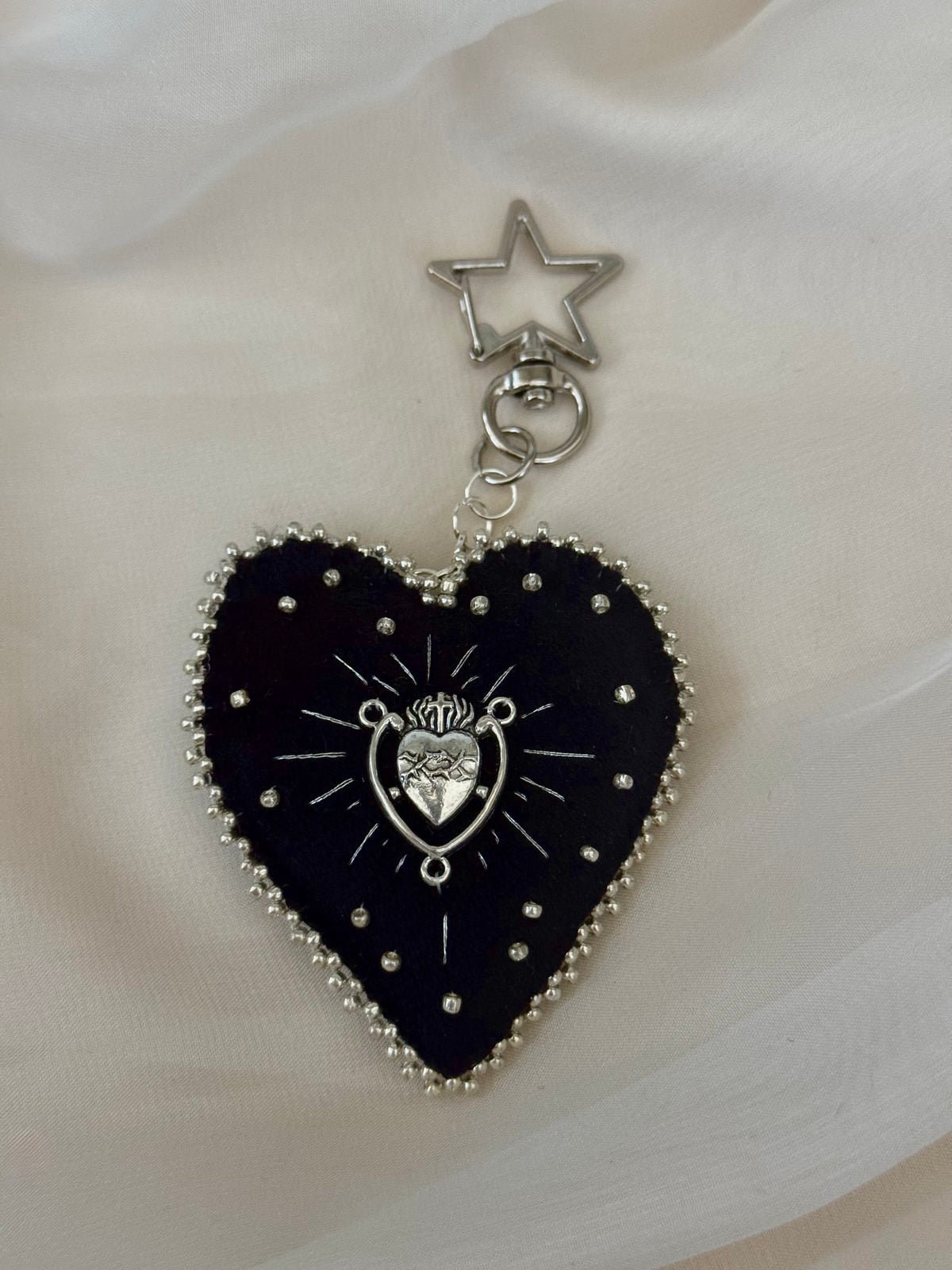 Silver Sacred Offering Black Velvet Bag Charm