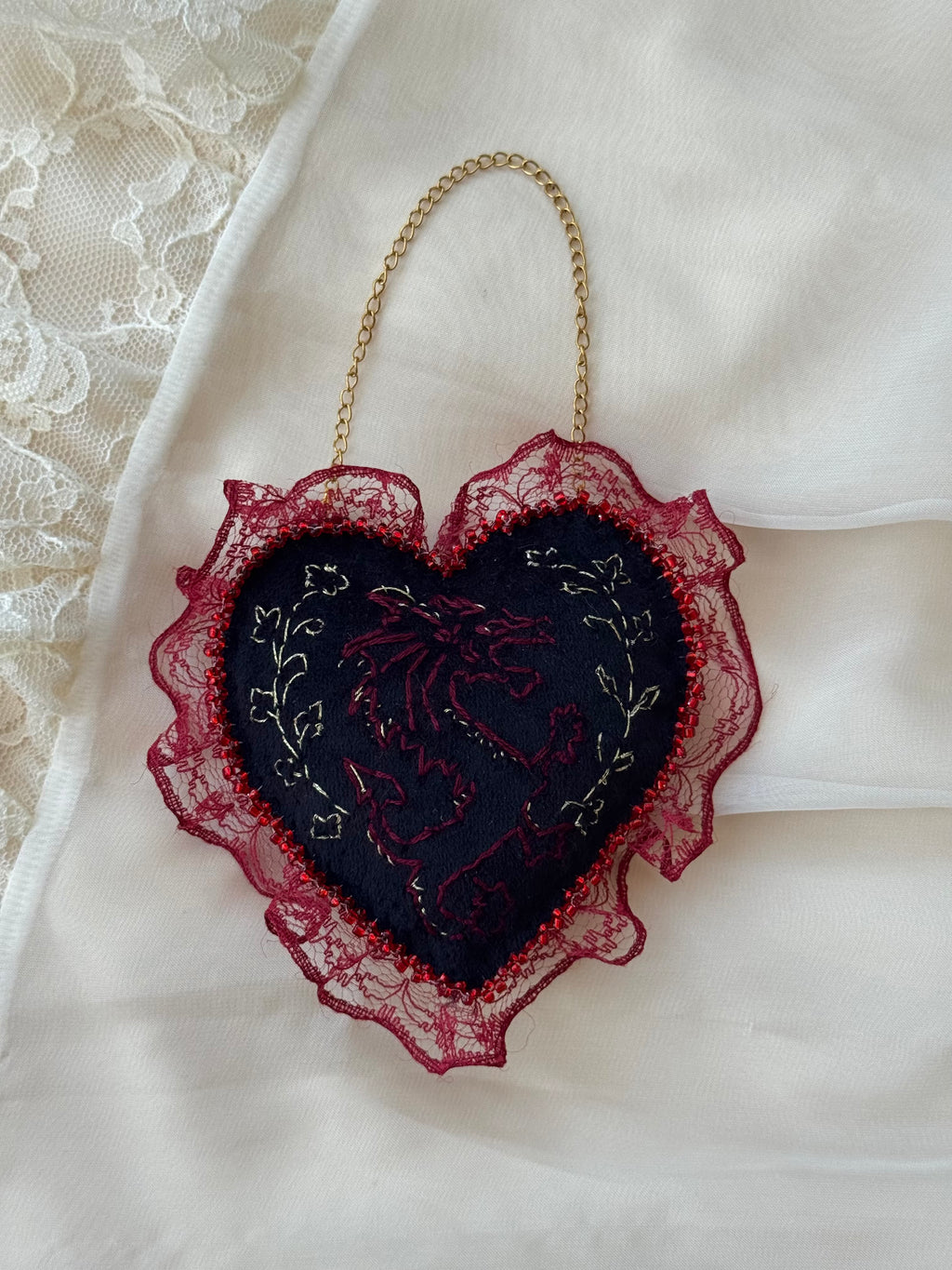 Y Ddraig Goch Hand Embroidered Welsh Dragon Wall Hanging