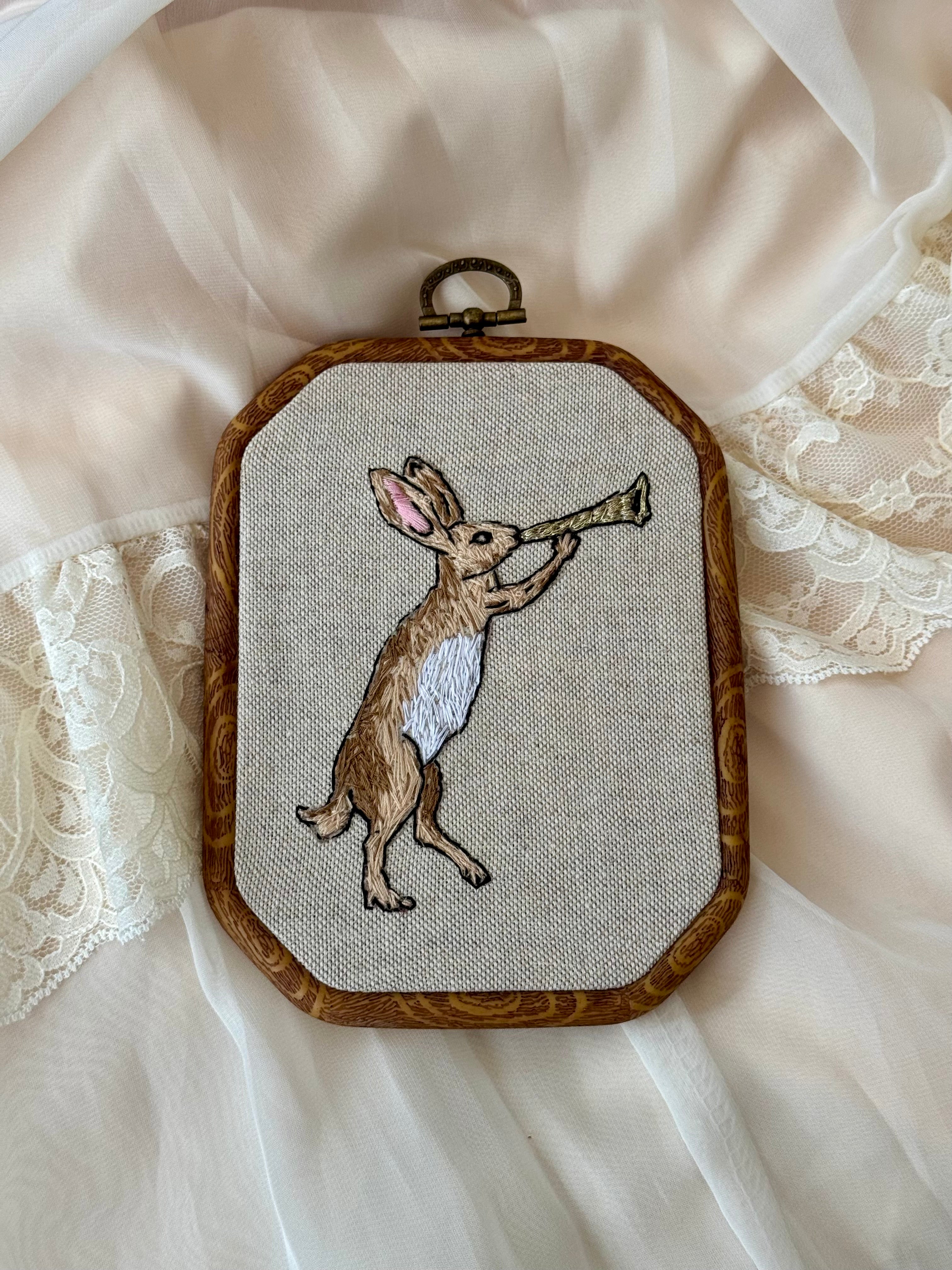 Herald Hare Framed Medieval Embroidered Rabbit