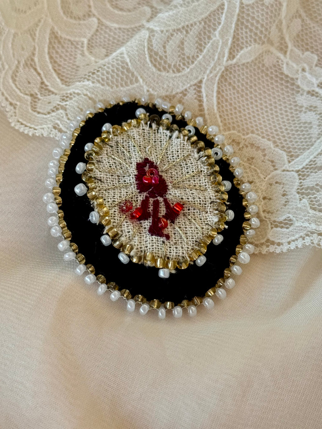 Side Wound Hand Embroidered Velvet Brooch