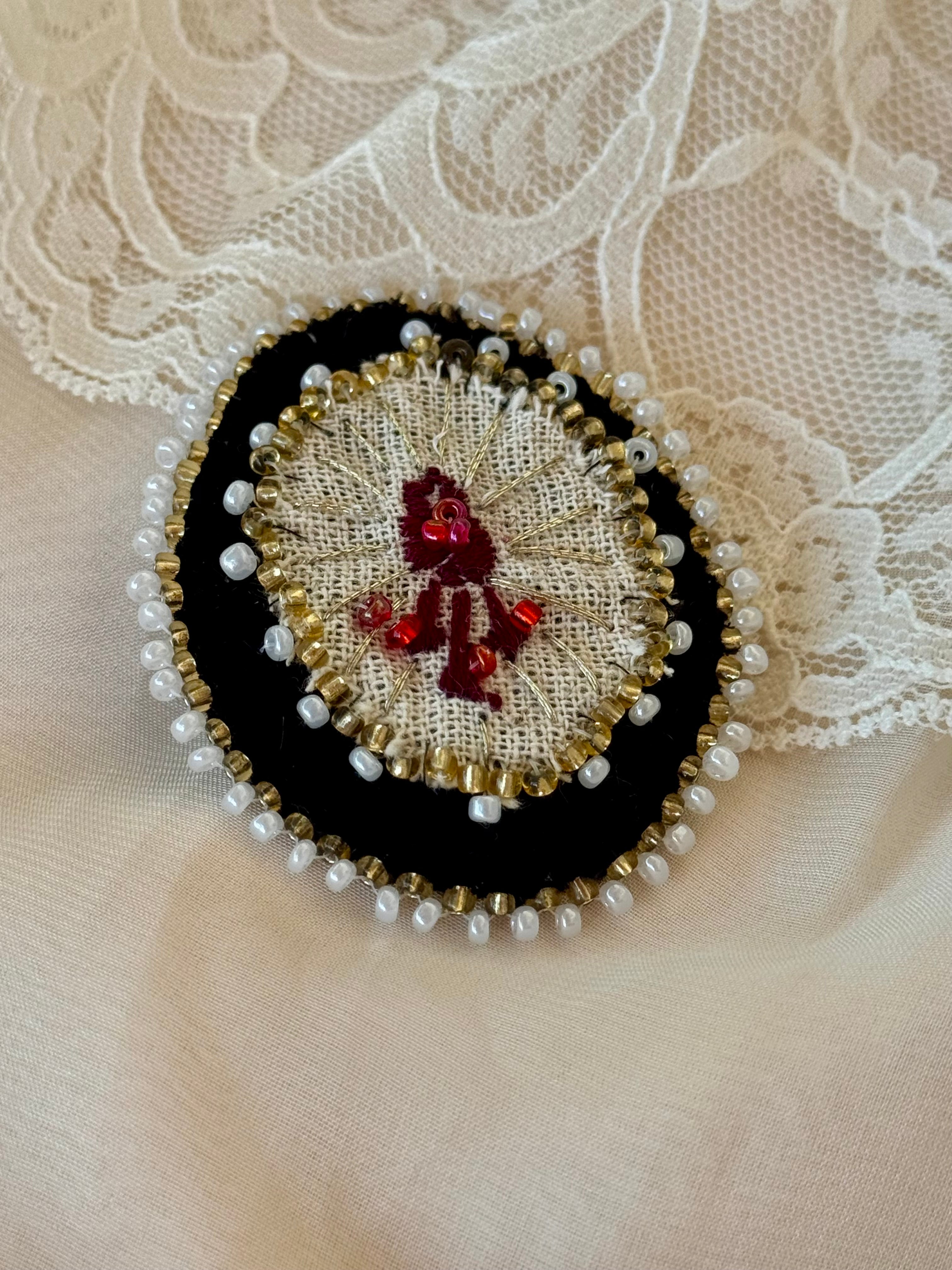 Side Wound Hand Embroidered Velvet Brooch