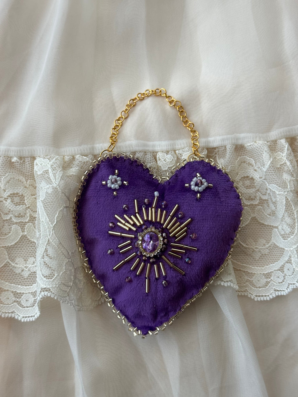 Amethyst Purple Velvet Heart Wall Hanging