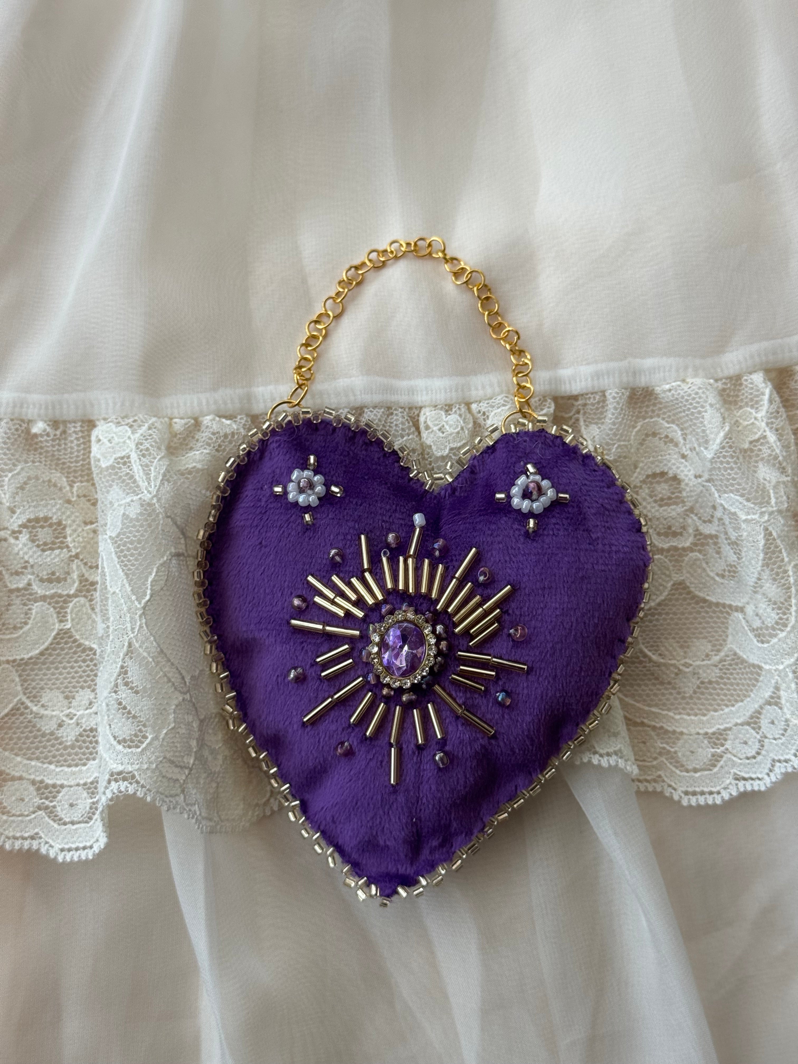 Amethyst Purple Velvet Heart Wall Hanging