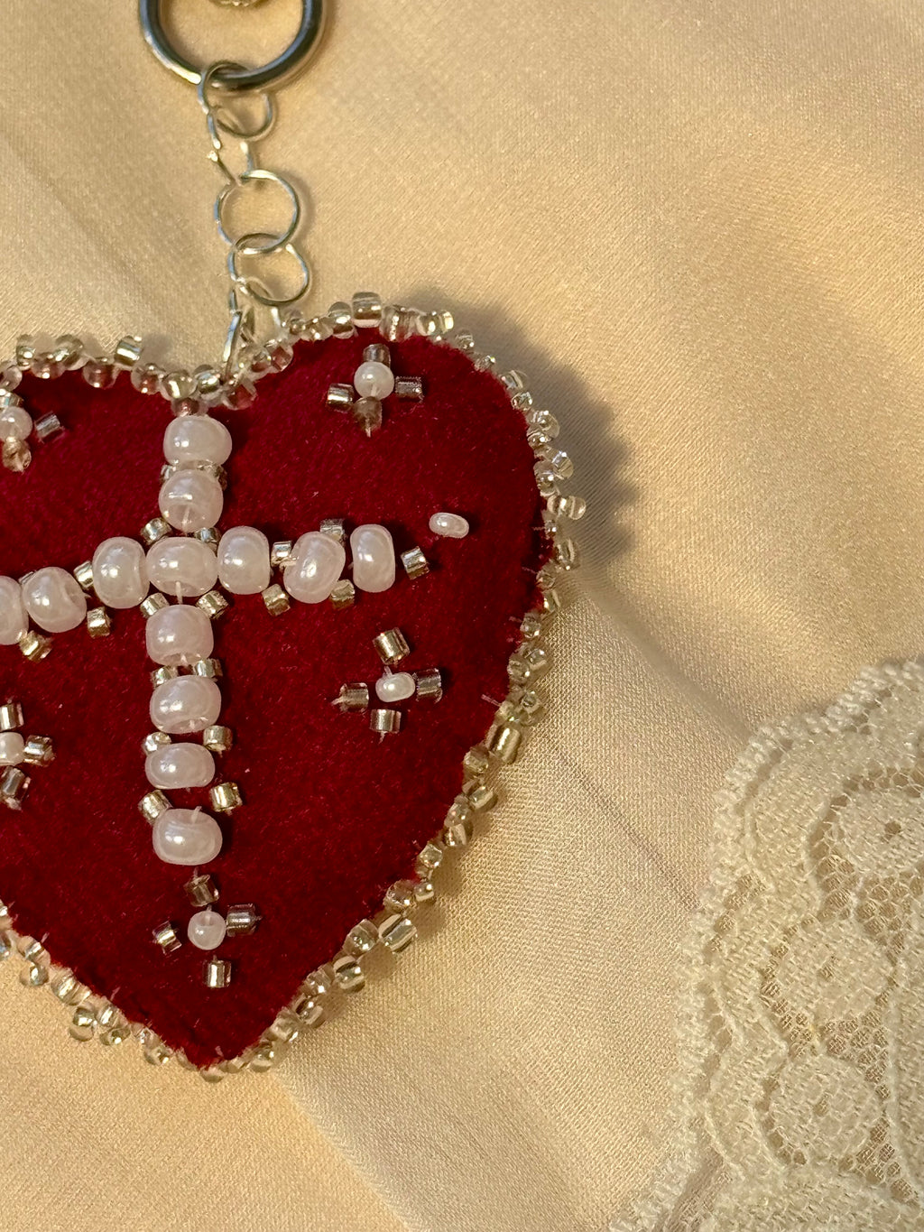 Cross of Mercy Sacred Heart Velvet Bag Charm