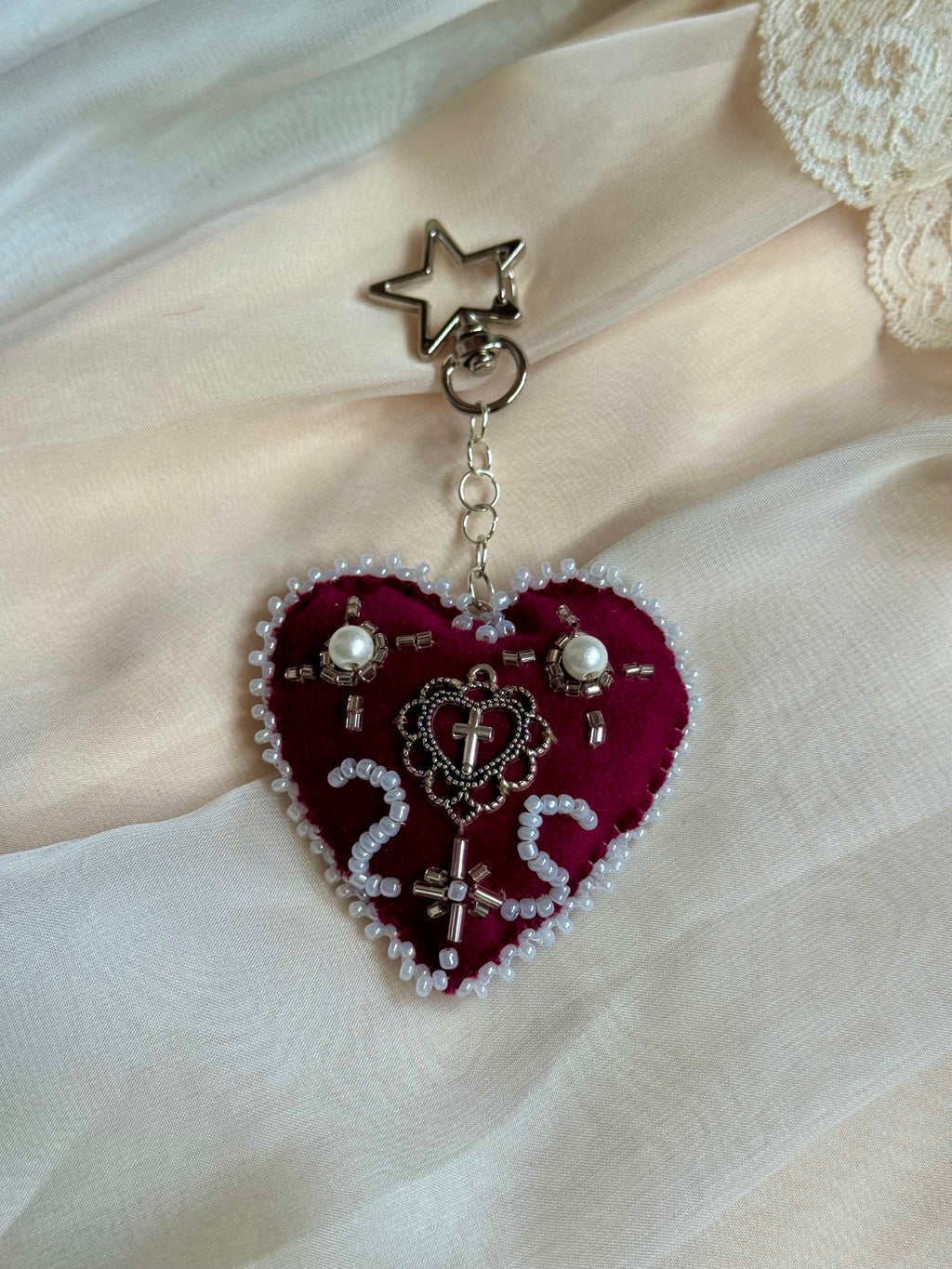 Rosary Velvet Sacred Heart Bag Charm