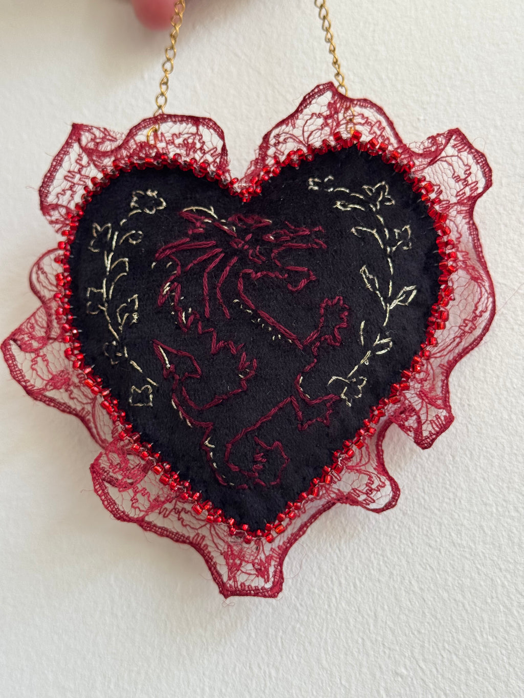 Y Ddraig Goch Hand Embroidered Welsh Dragon Wall Hanging