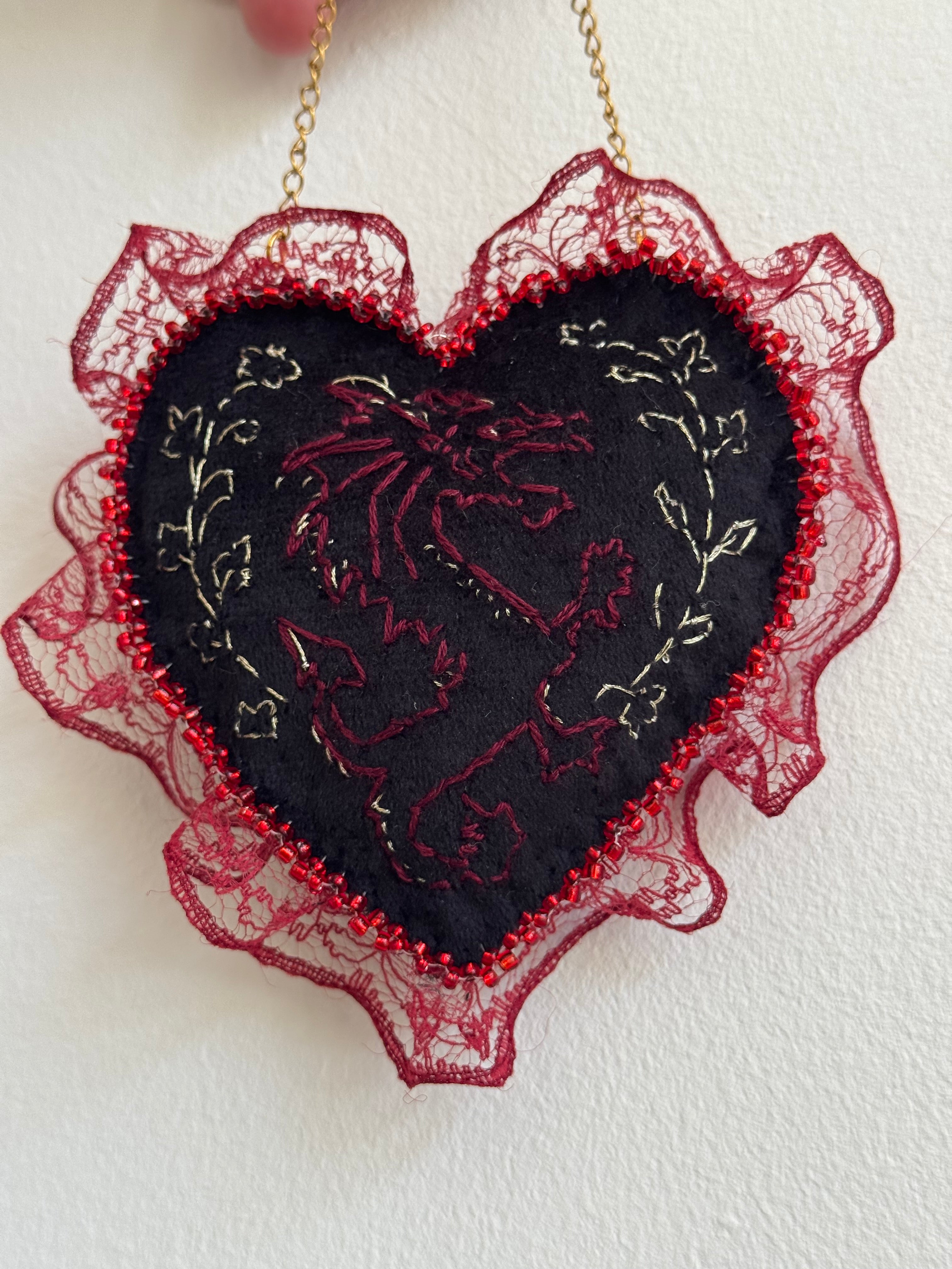 Y Ddraig Goch Hand Embroidered Welsh Dragon Wall Hanging