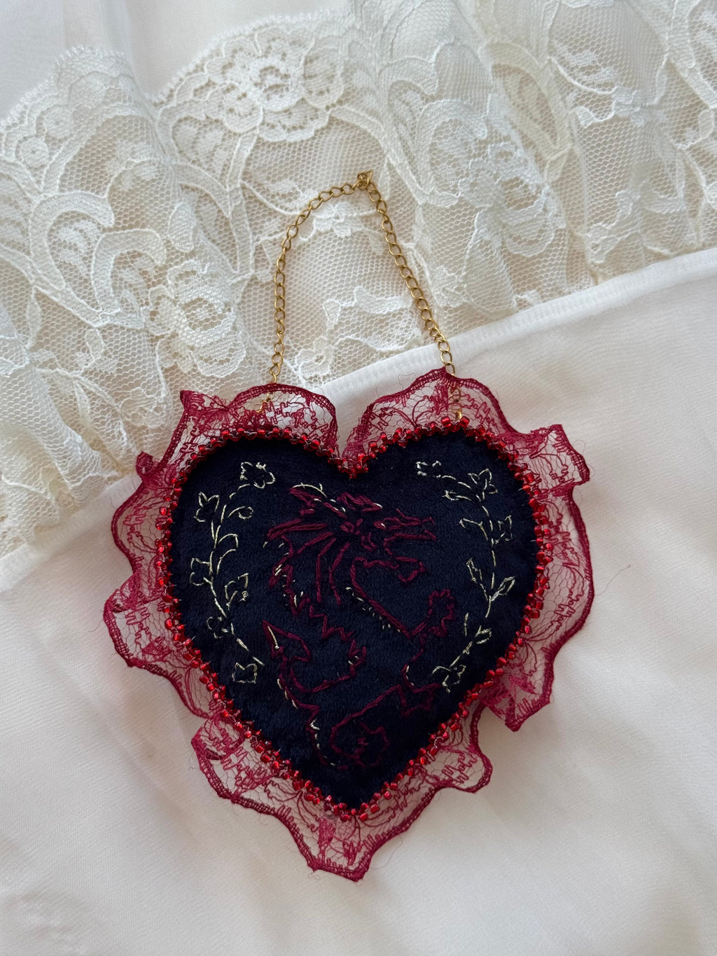 Y Ddraig Goch Hand Embroidered Welsh Dragon Wall Hanging