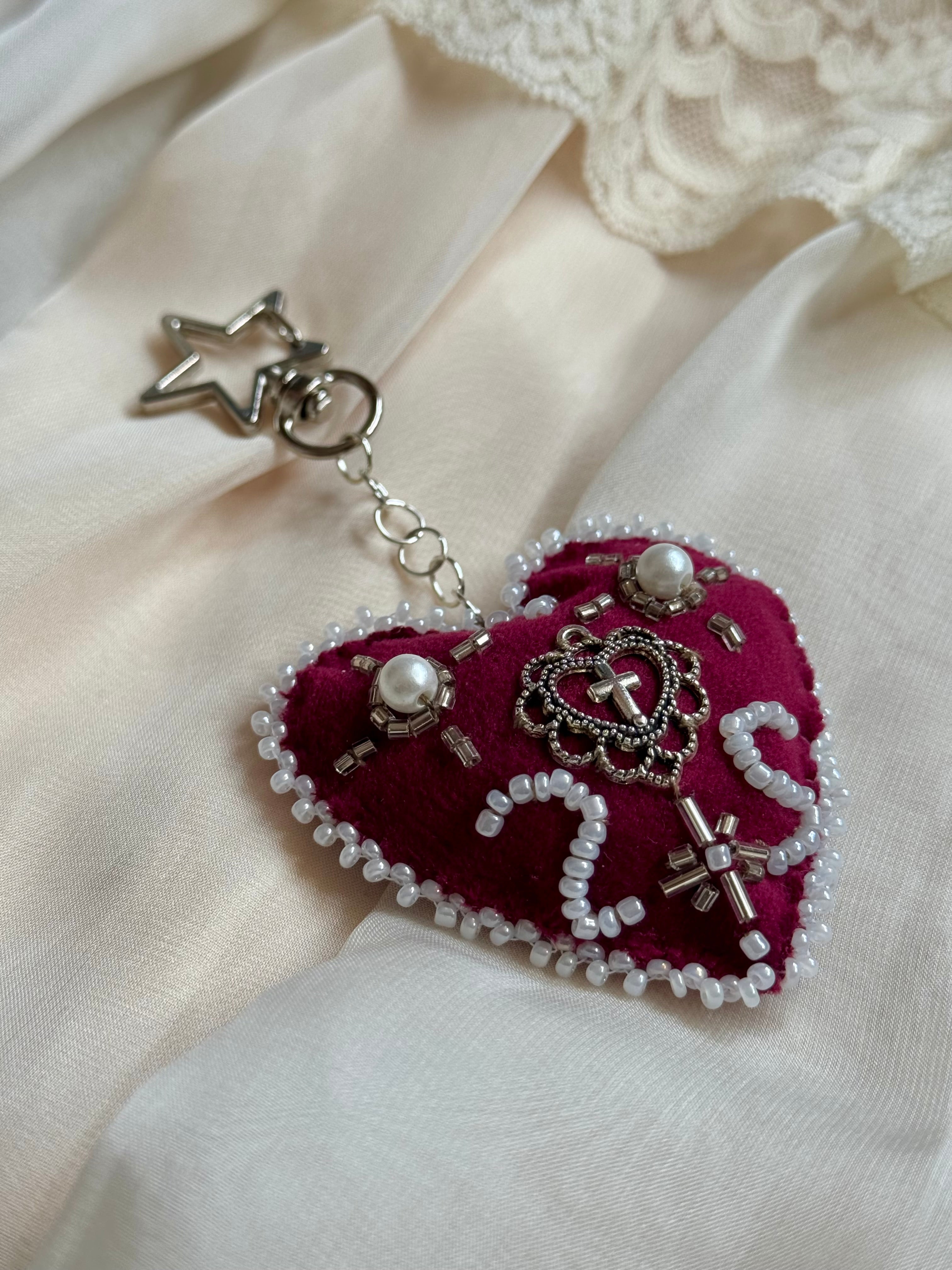 Rosary Velvet Sacred Heart Bag Charm