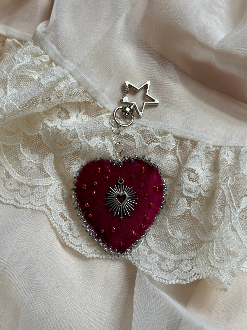 Misplaced Devotion Velvet Sacred Heart Bag Charm