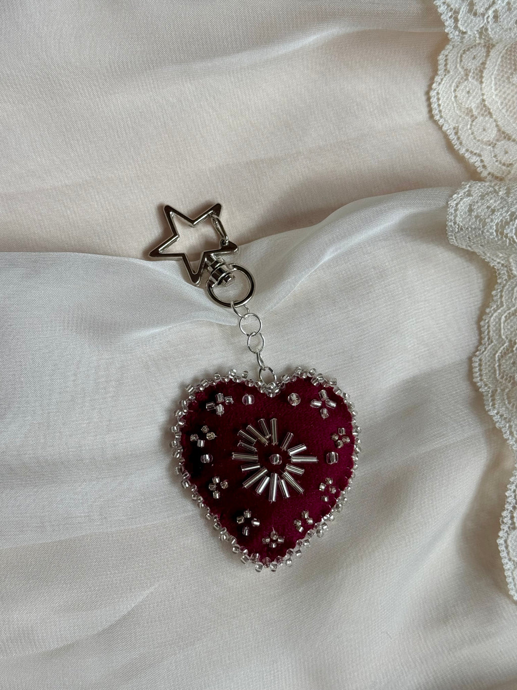 Silver Halo Velvet Sacred Heart Bag Charm