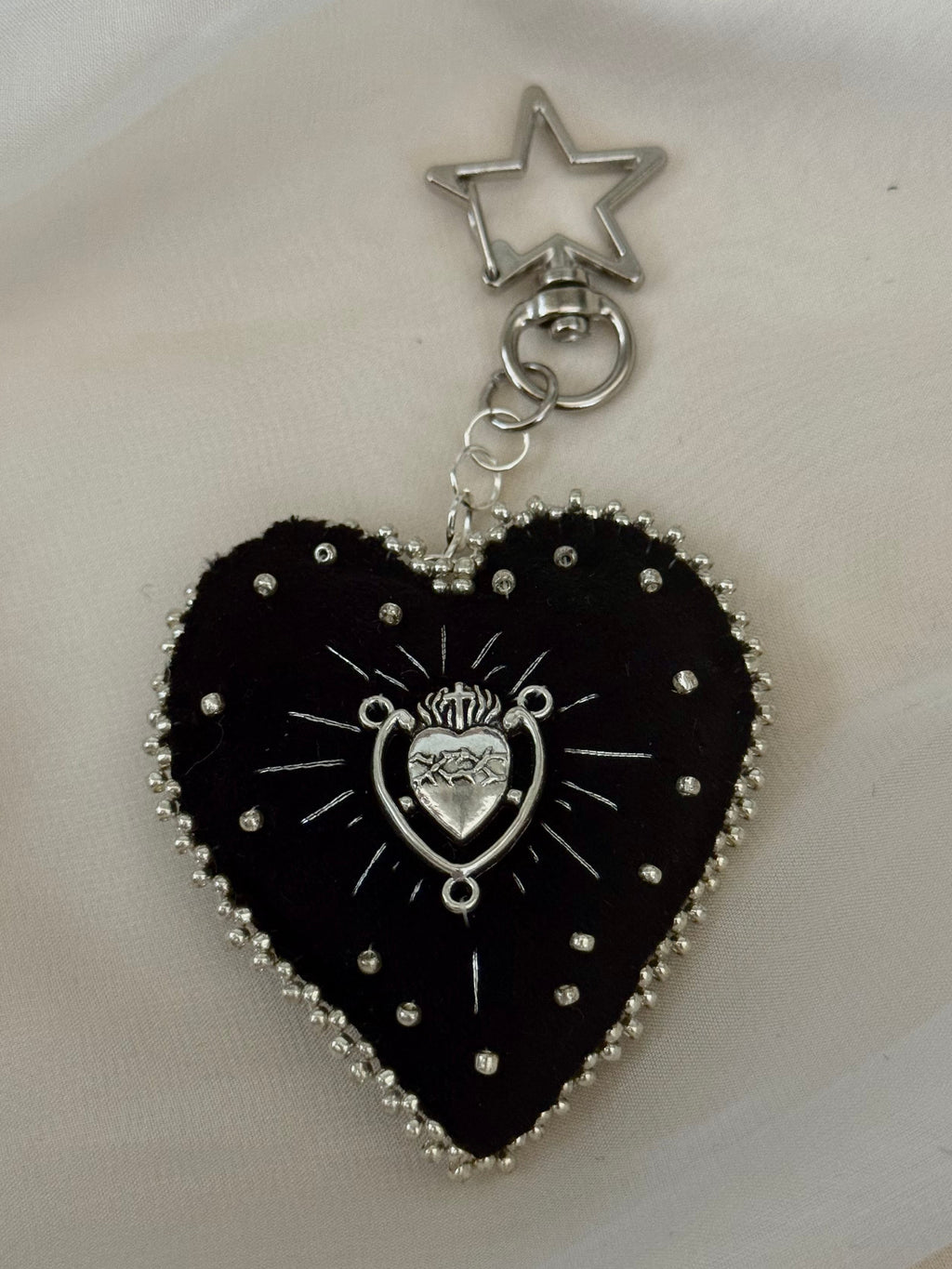 Silver Sacred Offering Black Velvet Bag Charm