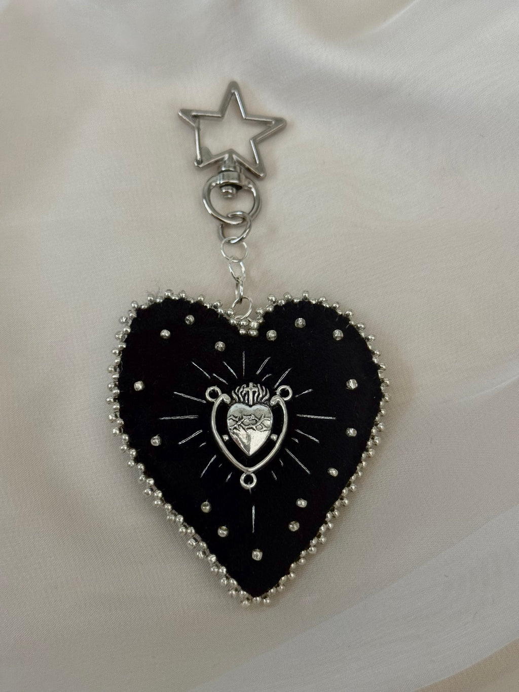 Silver Sacred Offering Black Velvet Bag Charm