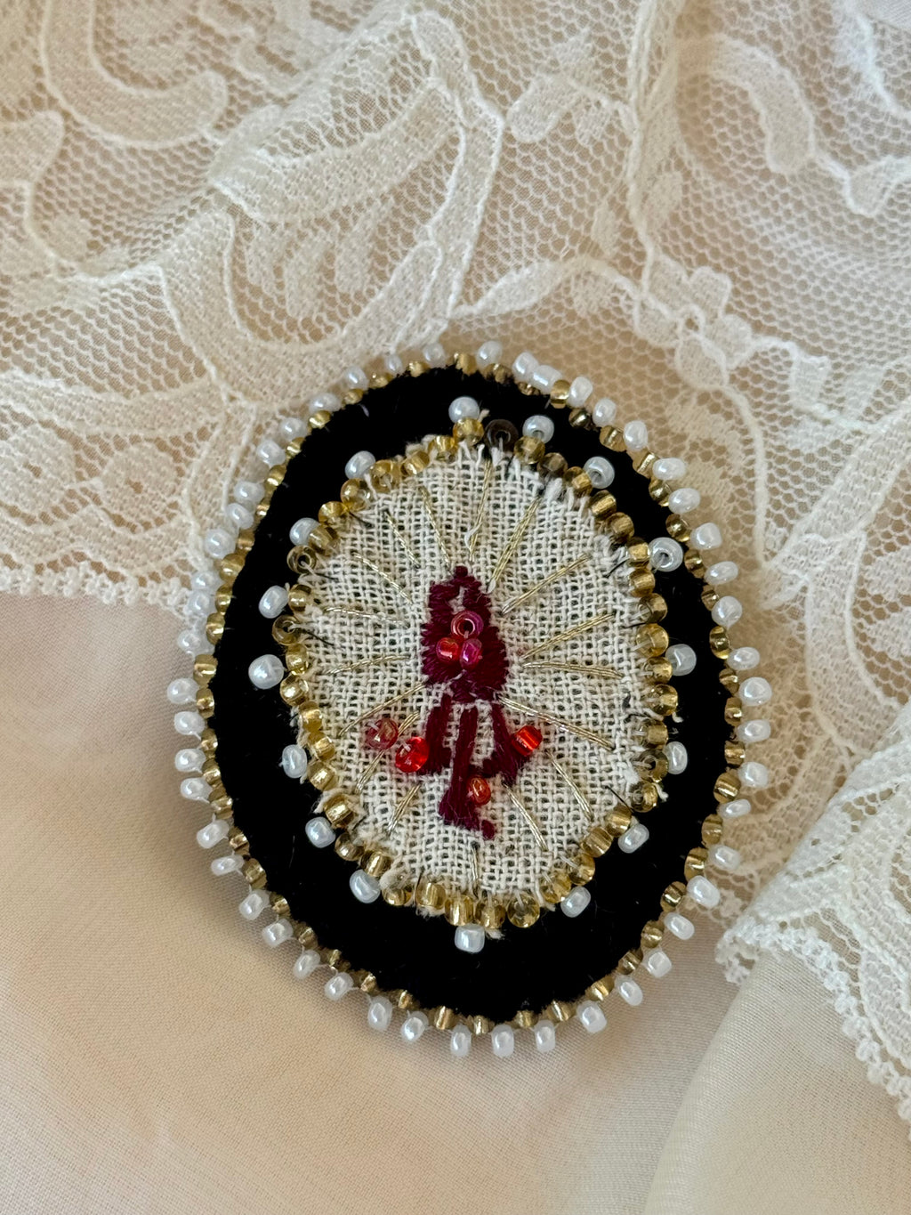 Side Wound Hand Embroidered Velvet Brooch