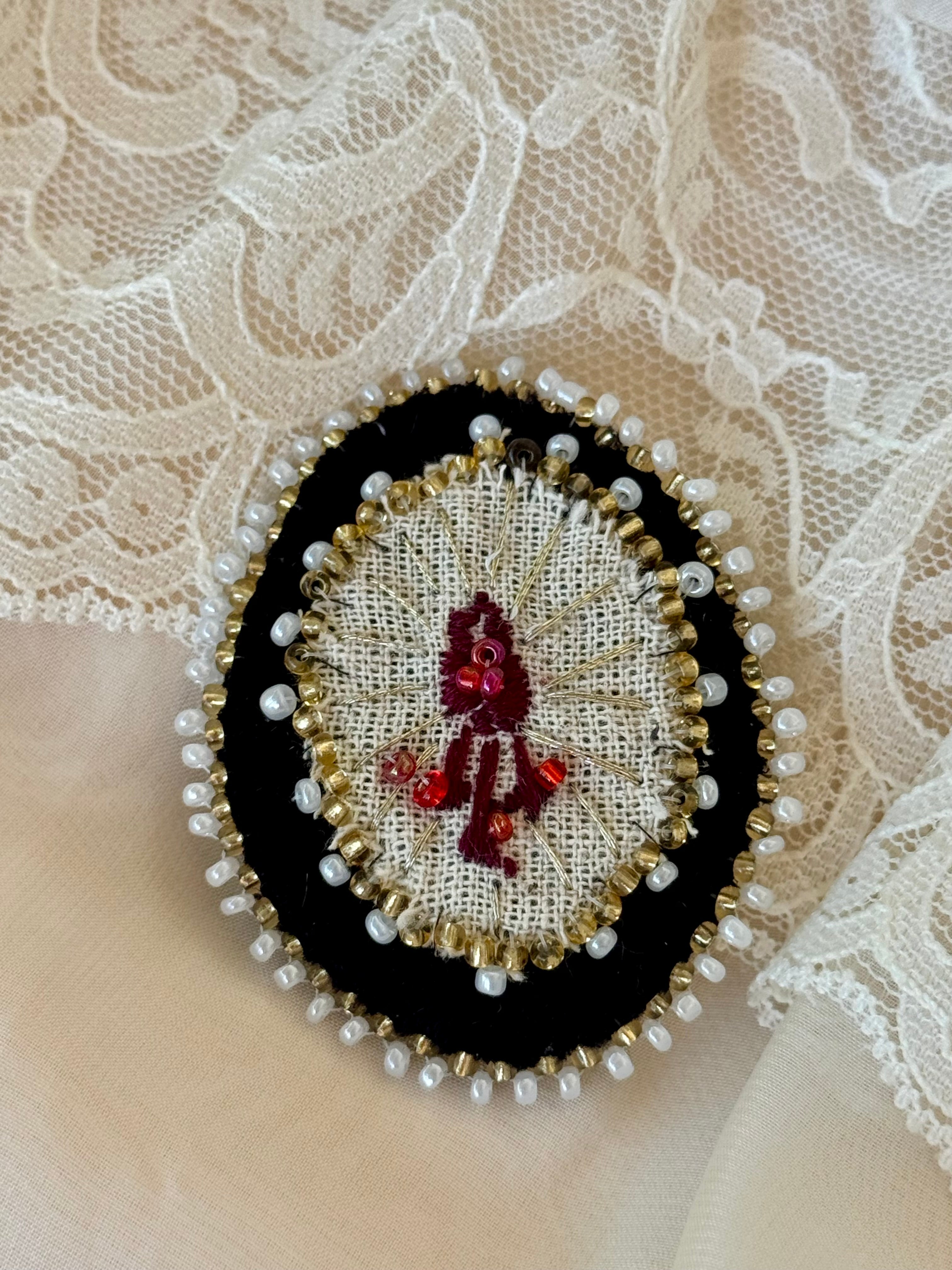 Side Wound Hand Embroidered Velvet Brooch