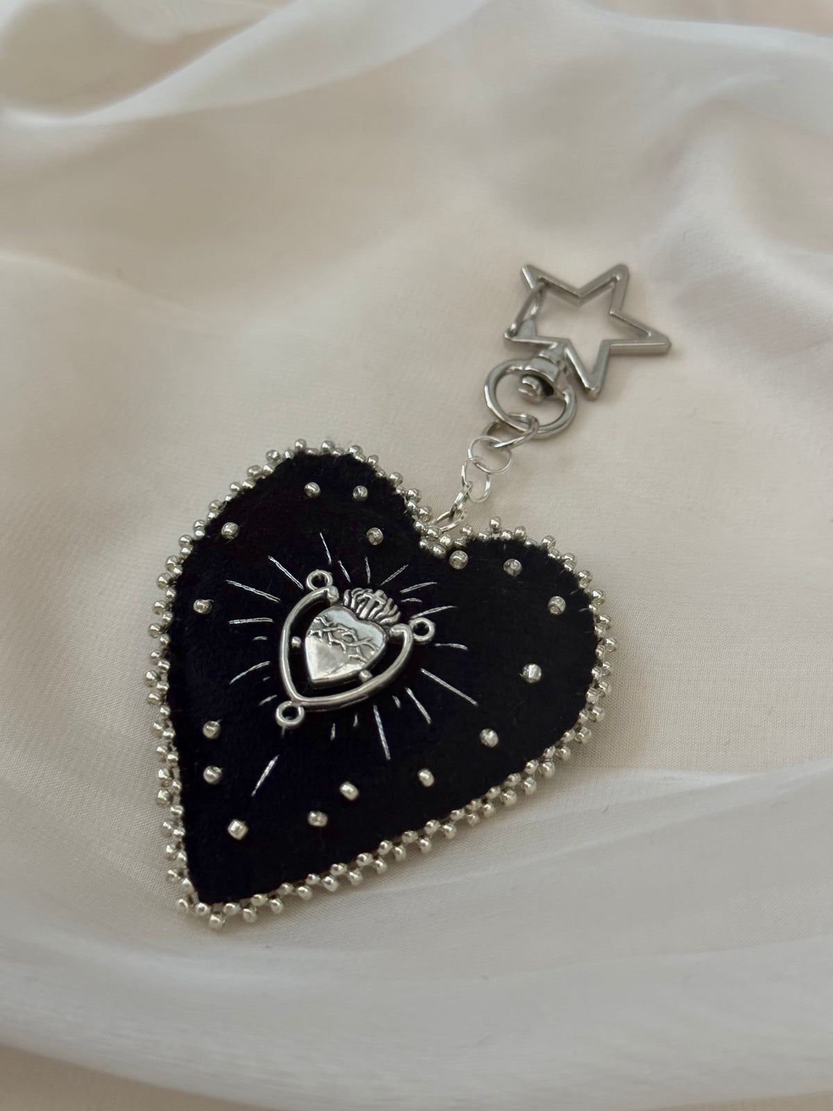Silver Sacred Offering Black Velvet Bag Charm