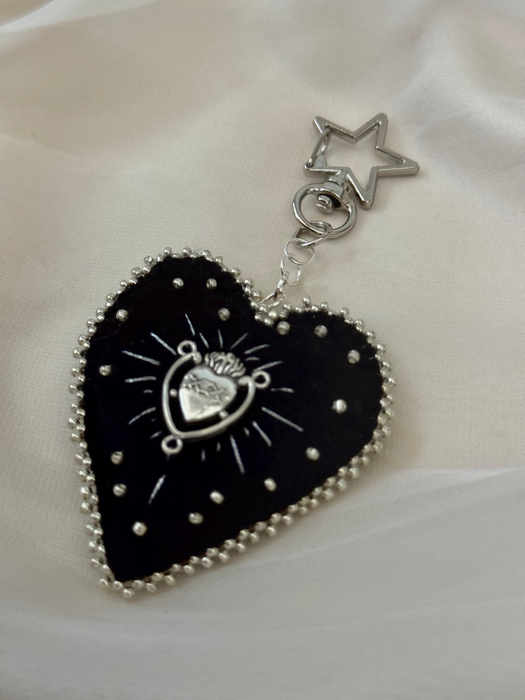Silver Sacred Offering Black Velvet Bag Charm