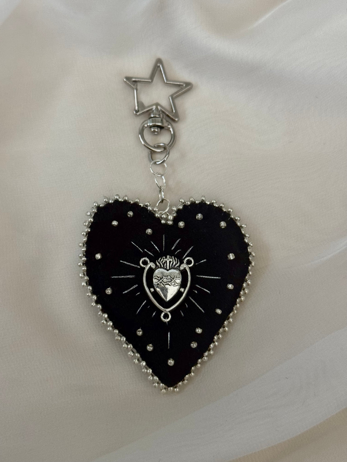 Silver Sacred Offering Black Velvet Bag Charm