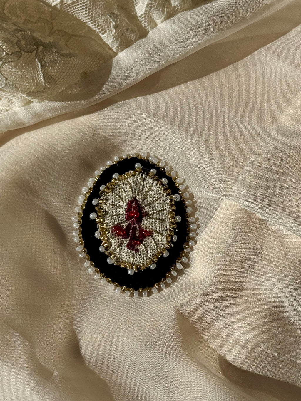 Side Wound Hand Embroidered Velvet Brooch