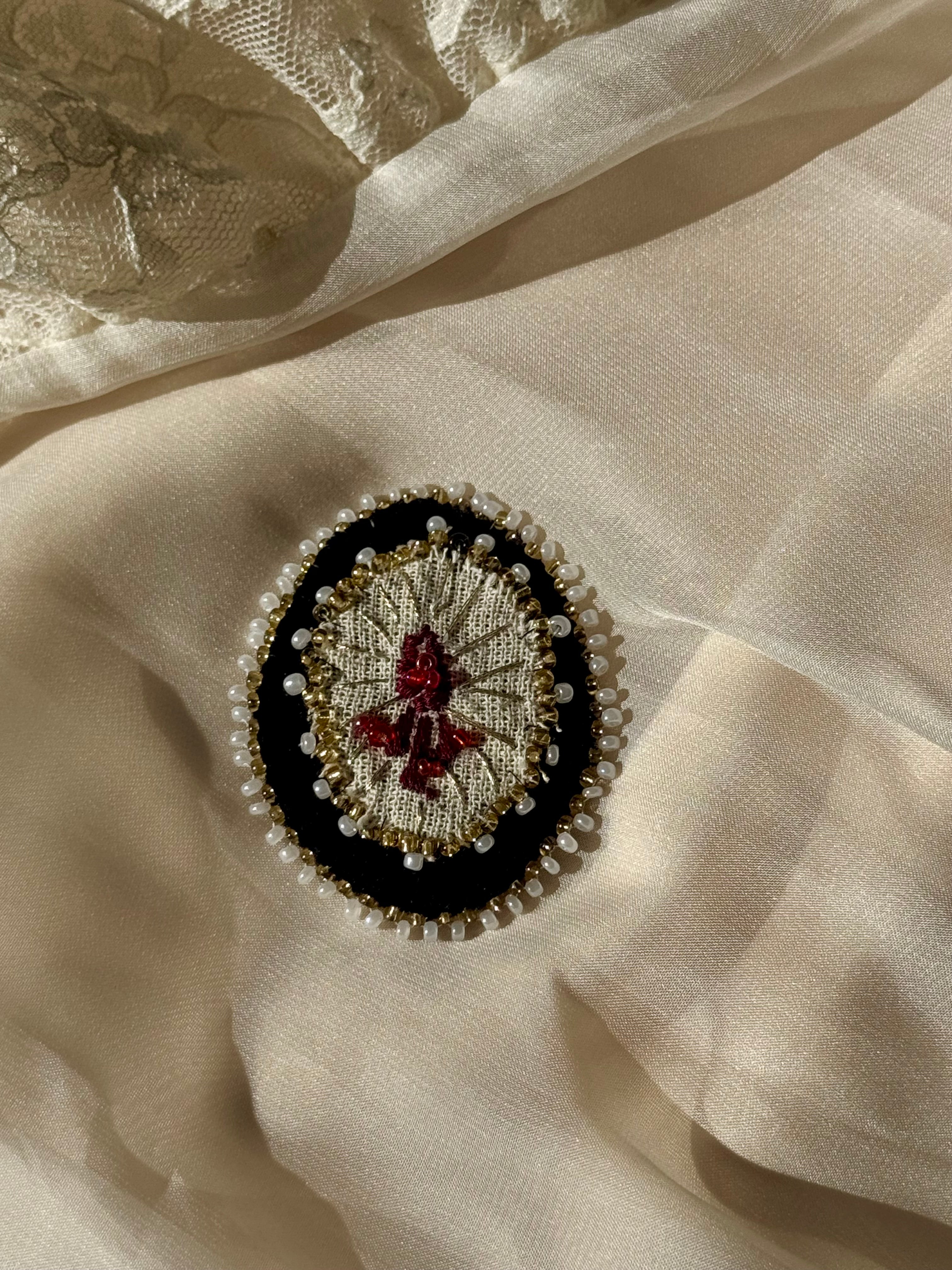 Side Wound Hand Embroidered Velvet Brooch