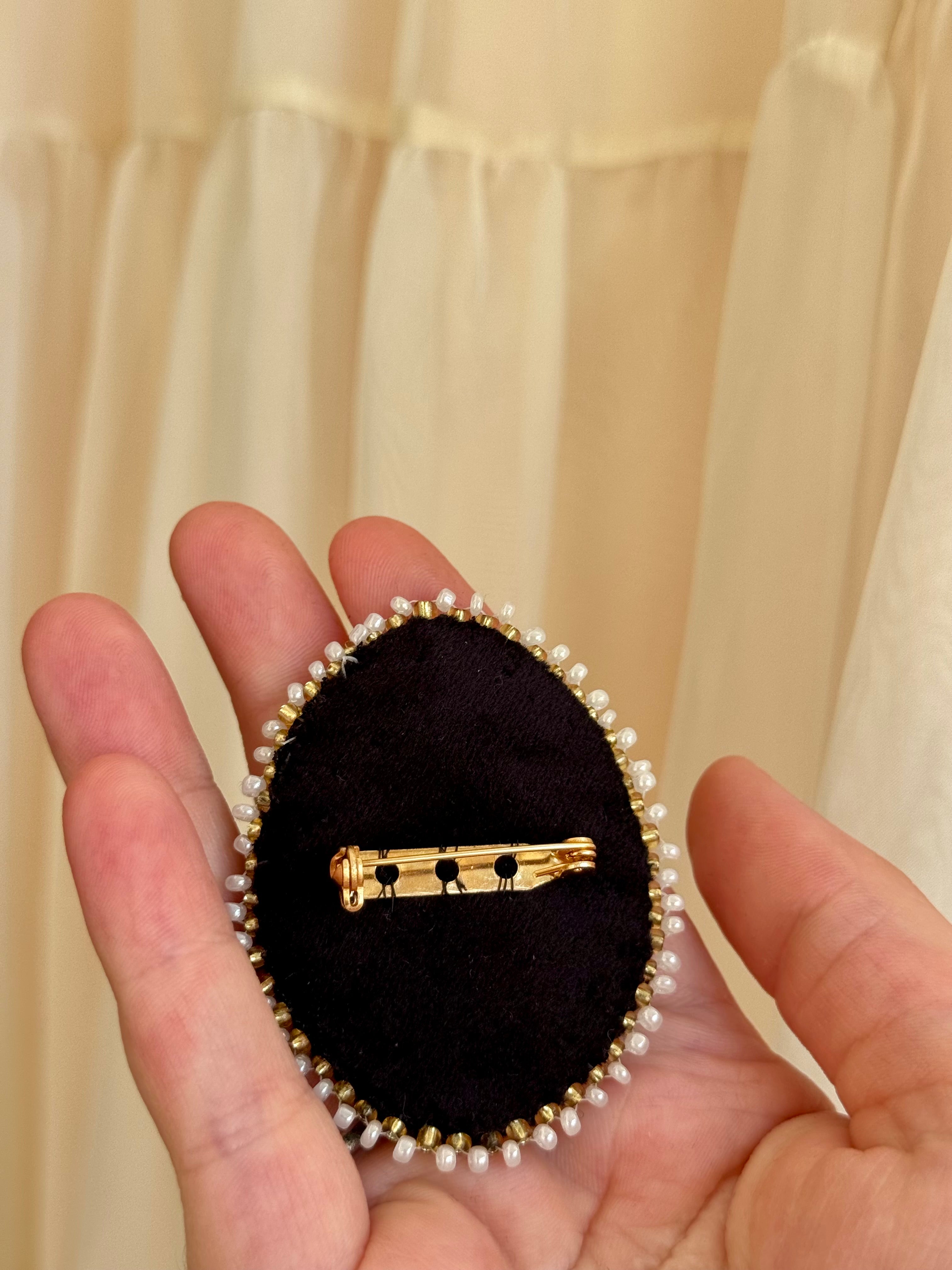 Side Wound Hand Embroidered Velvet Brooch