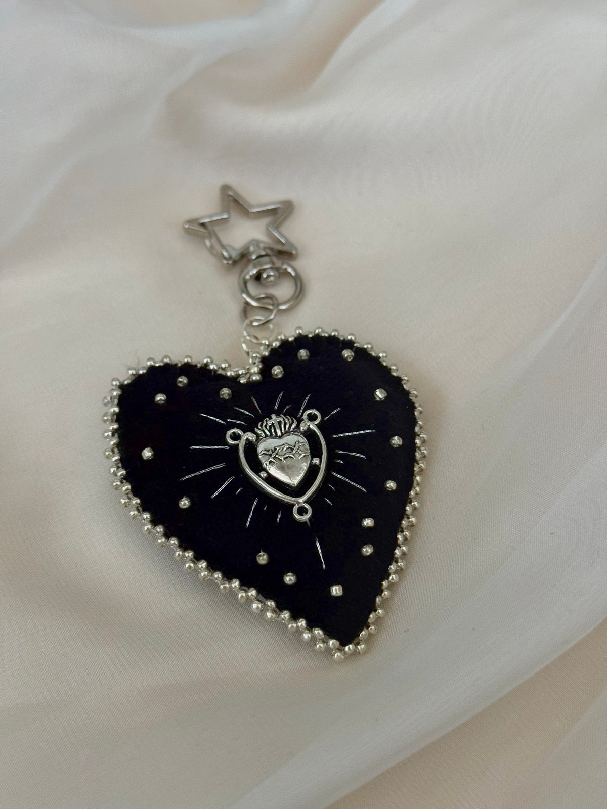 Silver Sacred Offering Black Velvet Bag Charm