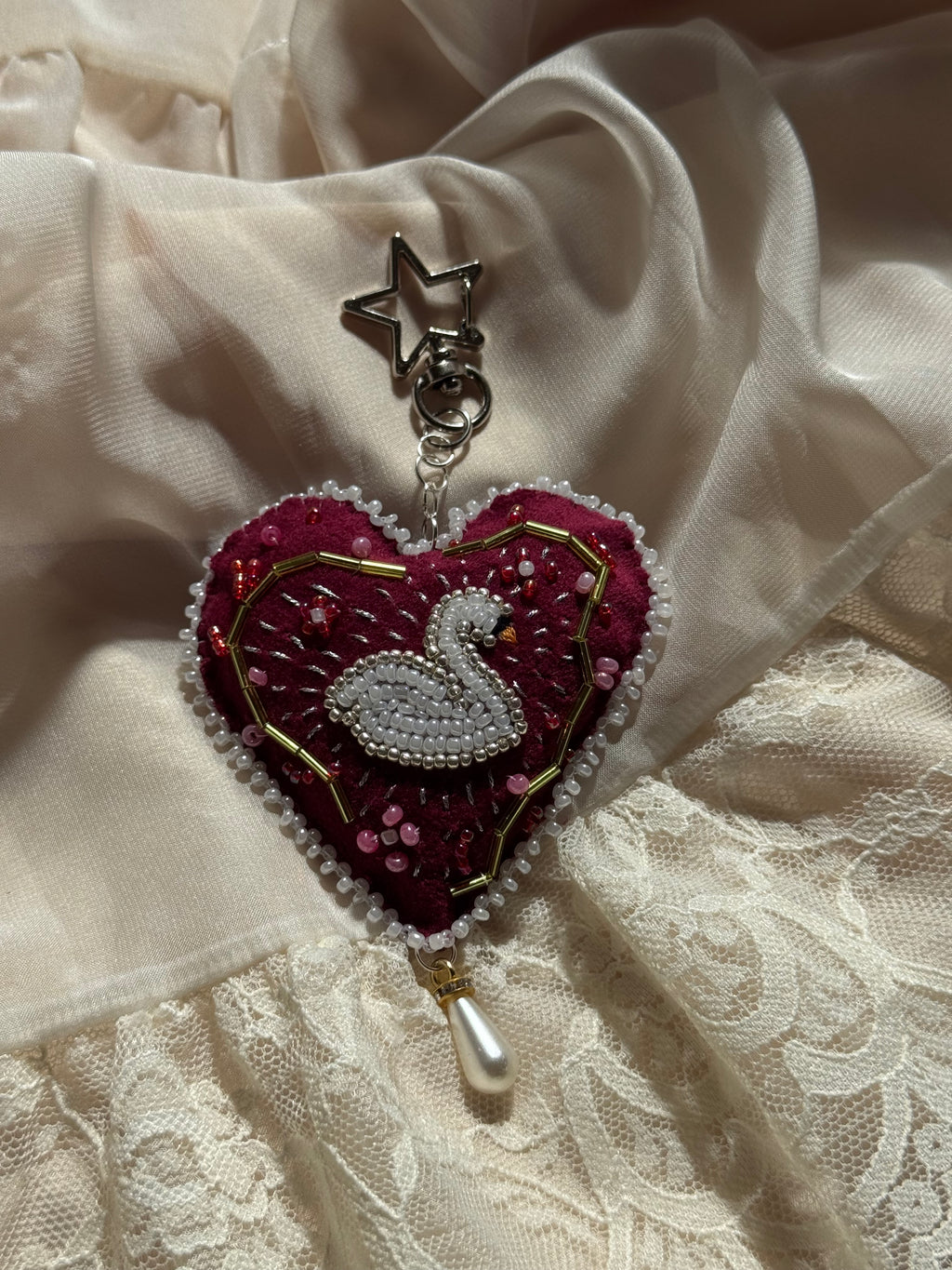 Swan’s Heart Bag Charm