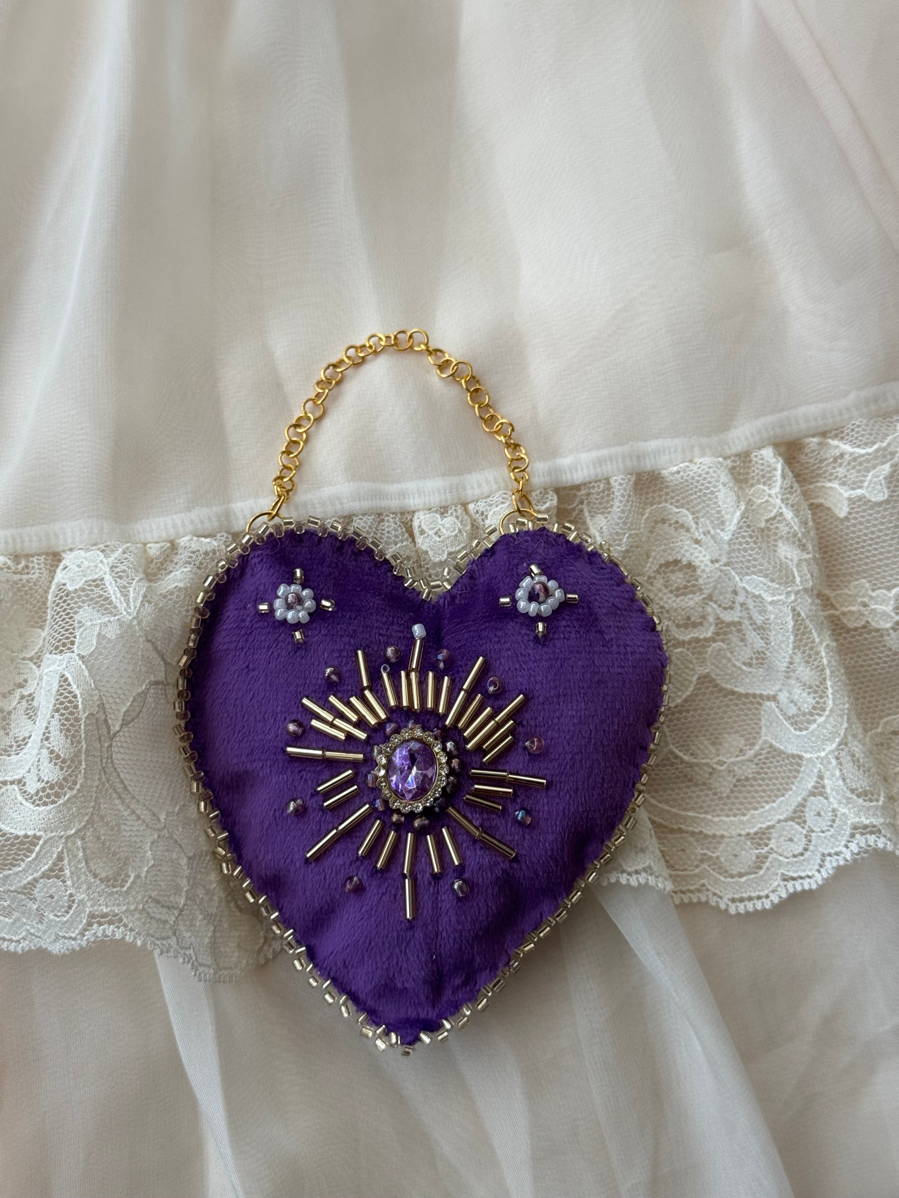 Amethyst Purple Velvet Heart Wall Hanging