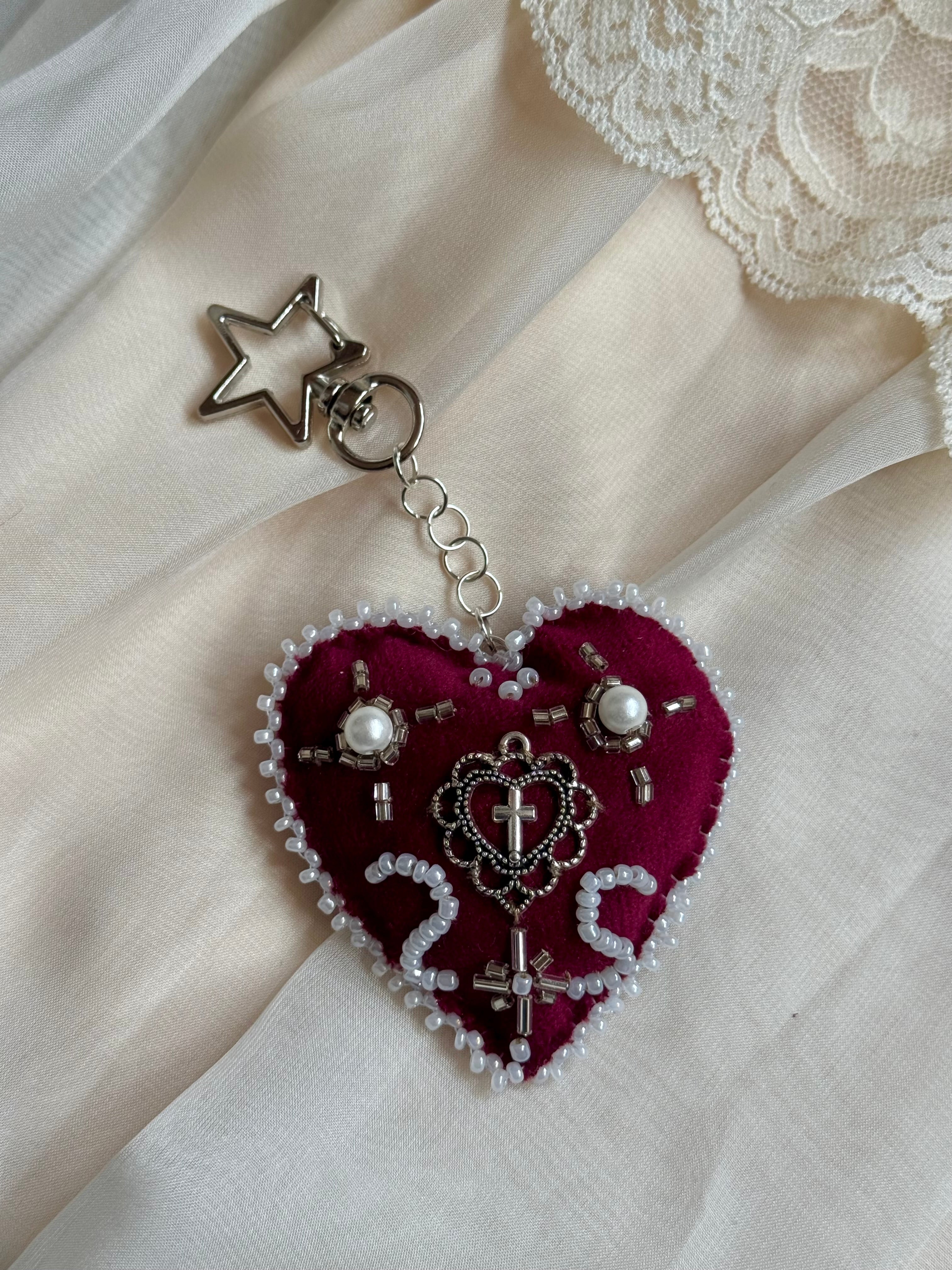 Rosary Velvet Sacred Heart Bag Charm