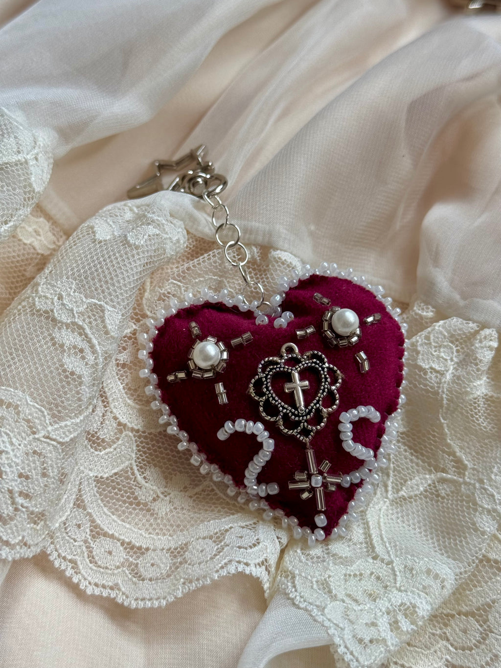 Rosary Velvet Sacred Heart Bag Charm
