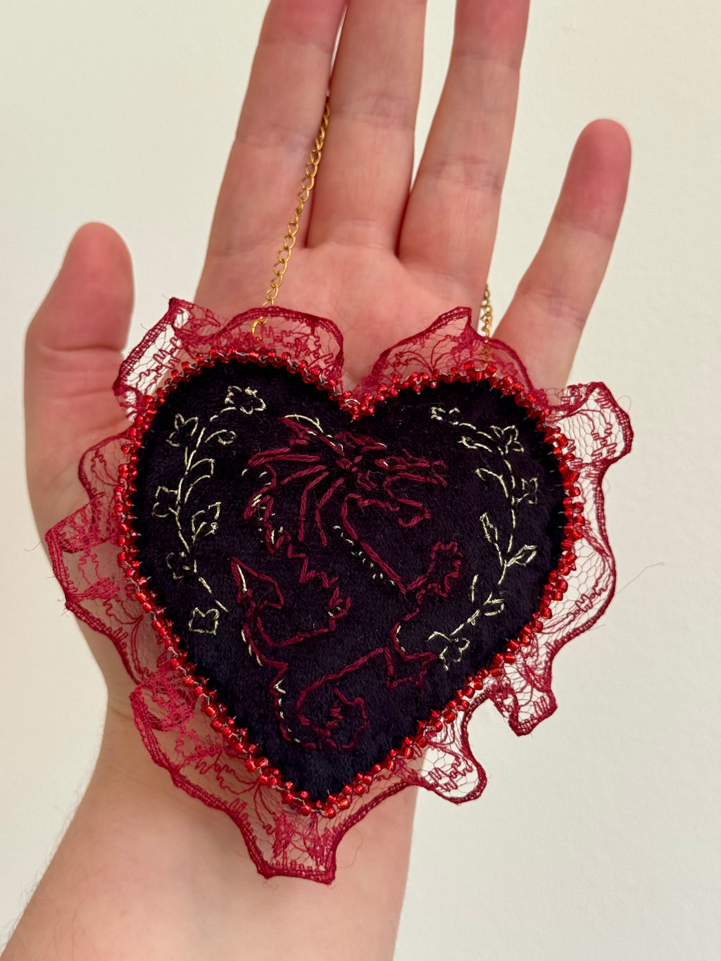 Y Ddraig Goch Hand Embroidered Welsh Dragon Wall Hanging